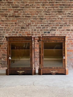 Antique Pair of Walnut Pier Cabinets Victorian, circa 1880
