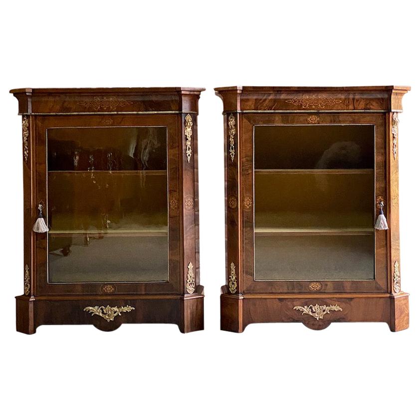 Antique Pair of Walnut Pier Cabinets Victorian, circa 1880 For Sale