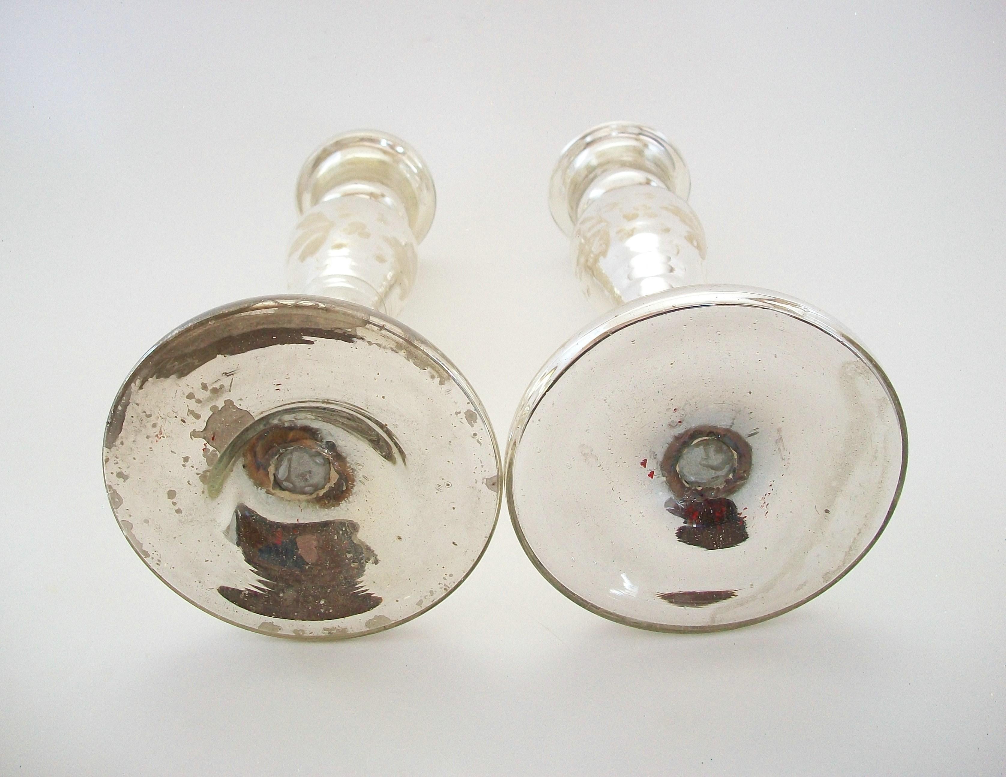 Antique Pair of White Painted Mercury Glass Candlesticks - France - Circa 1880 For Sale 3