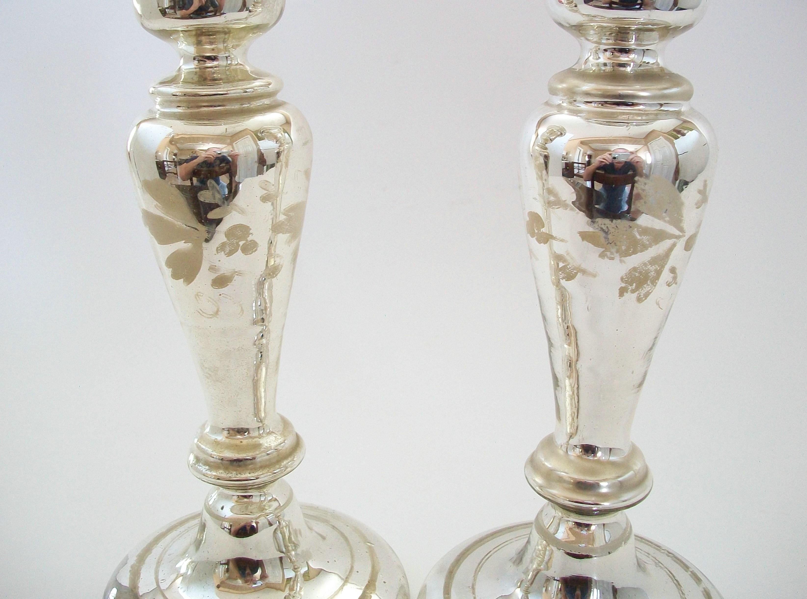 Antique Pair of White Painted Mercury Glass Candlesticks - France - Circa 1880 For Sale 7