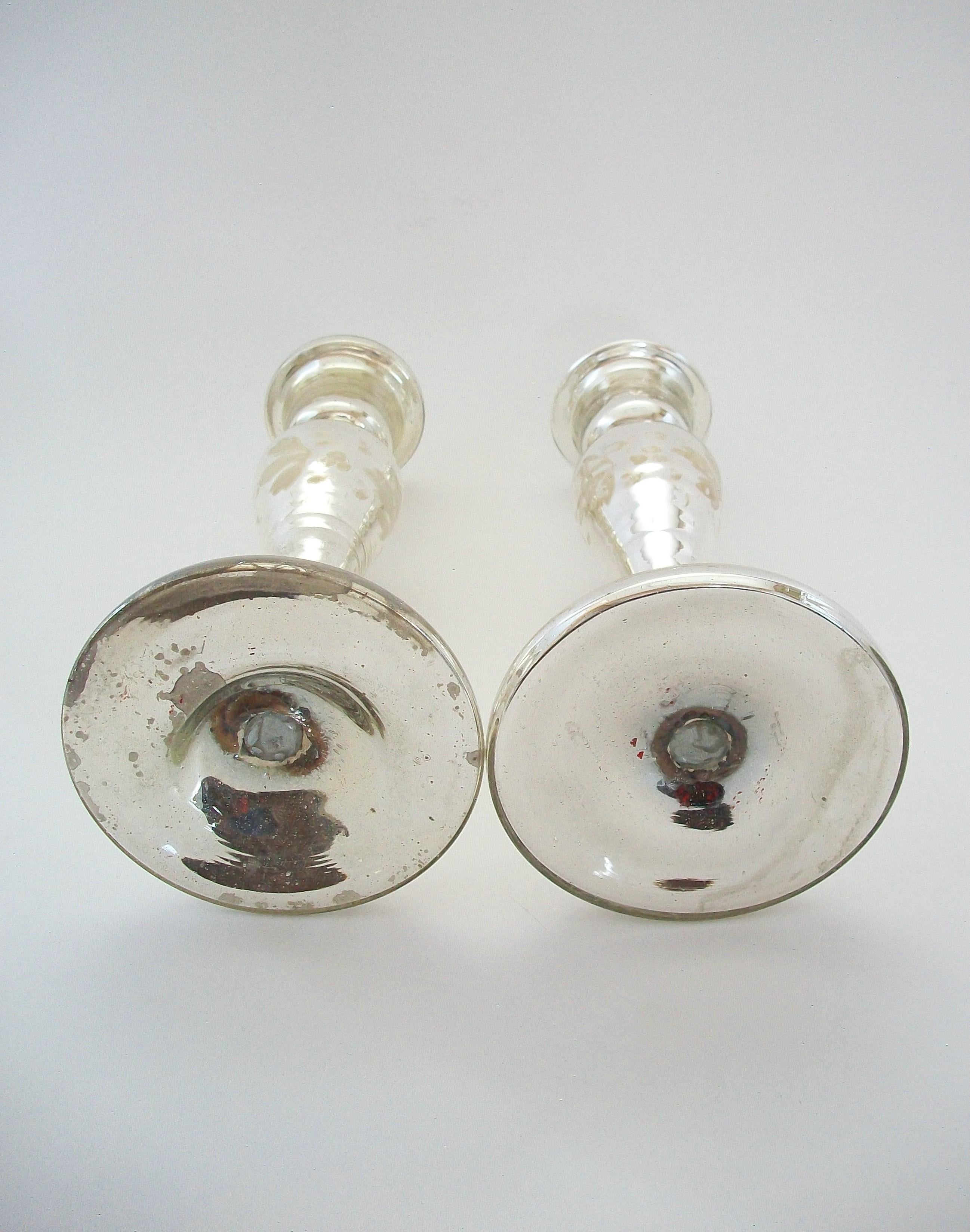 Antique Pair of White Painted Mercury Glass Candlesticks - France - Circa 1880 For Sale 2