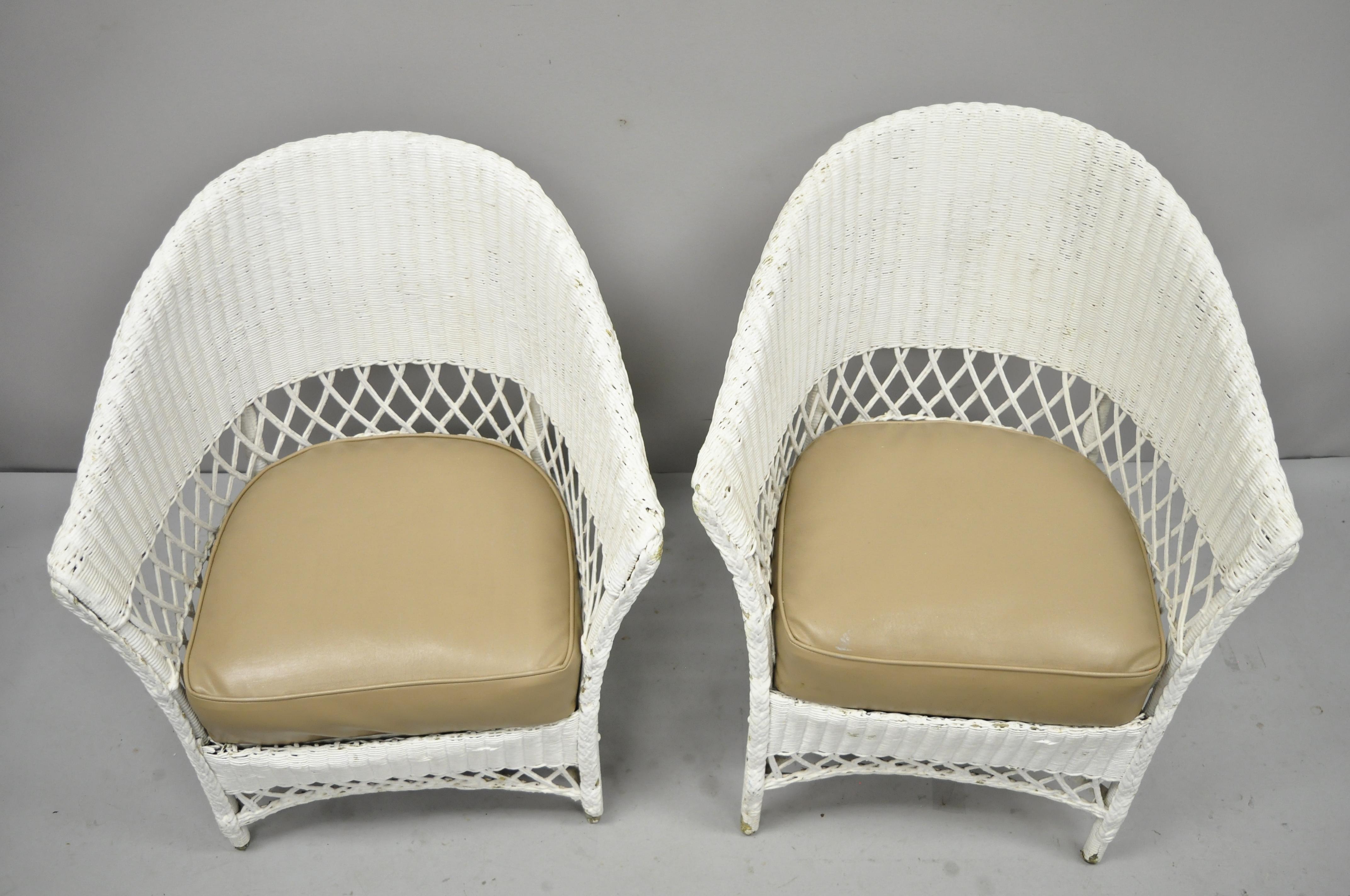 Antike Paar weiße Weidenrattan seine und ihre Sunroom viktorianischen Sessel (Viktorianisch)