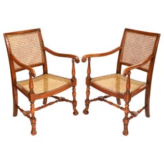 Antique Pair of William and Mary Style Bergère Elbow Chairs
