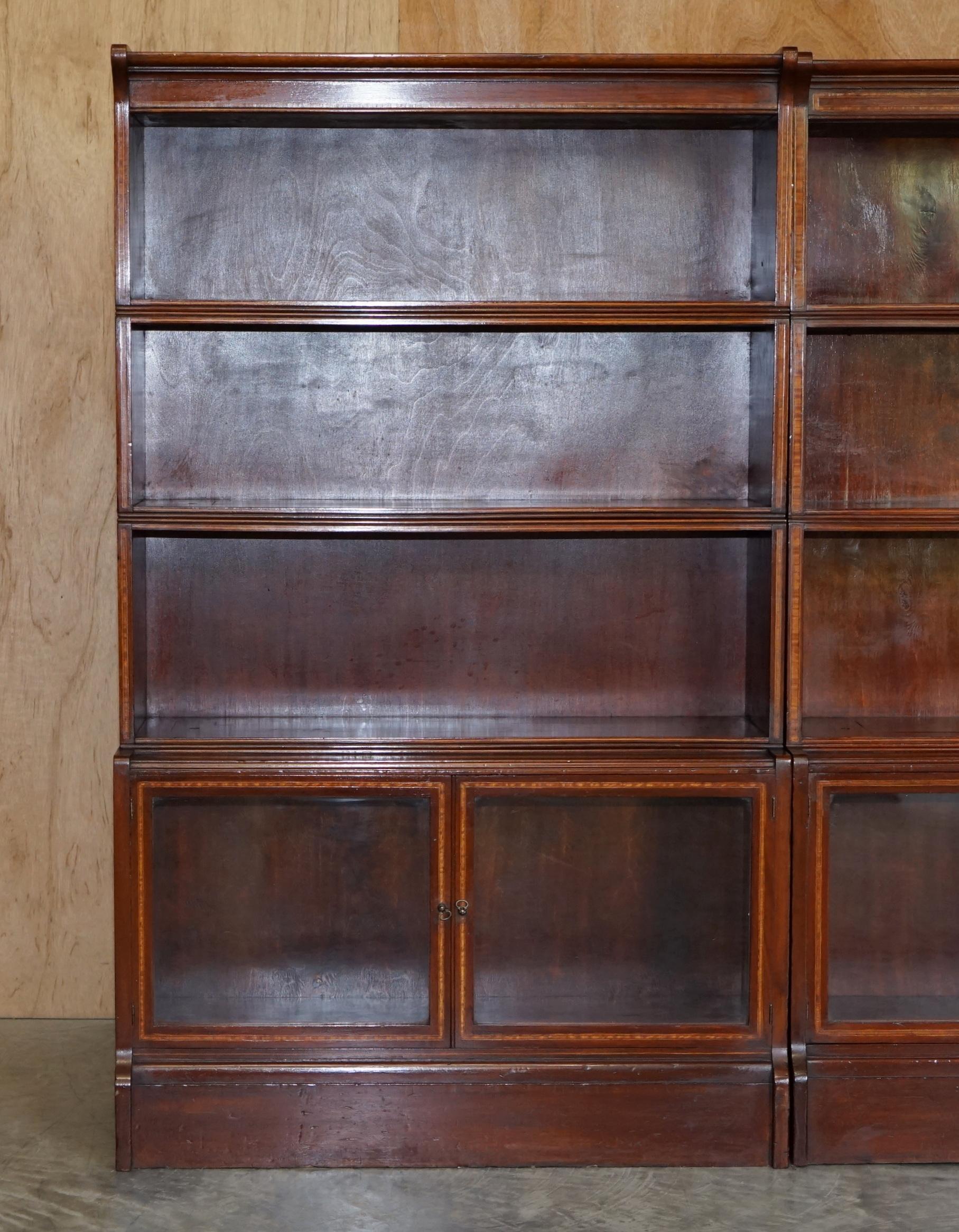 Victorian Antique Pair of William Baker Co Hardwood Satinwood & Walnut Legal Bookcases For Sale