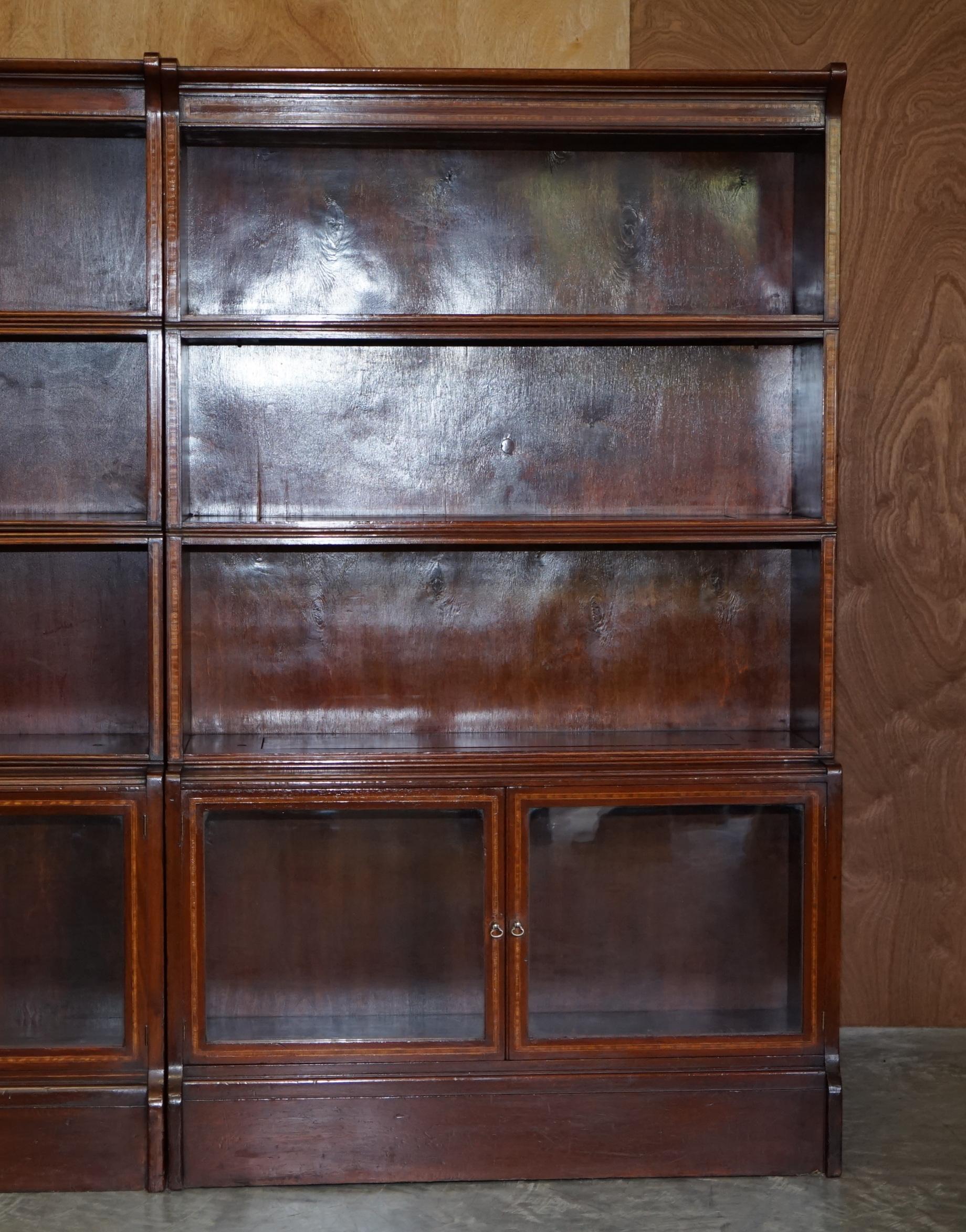 English Antique Pair of William Baker Co Hardwood Satinwood & Walnut Legal Bookcases For Sale