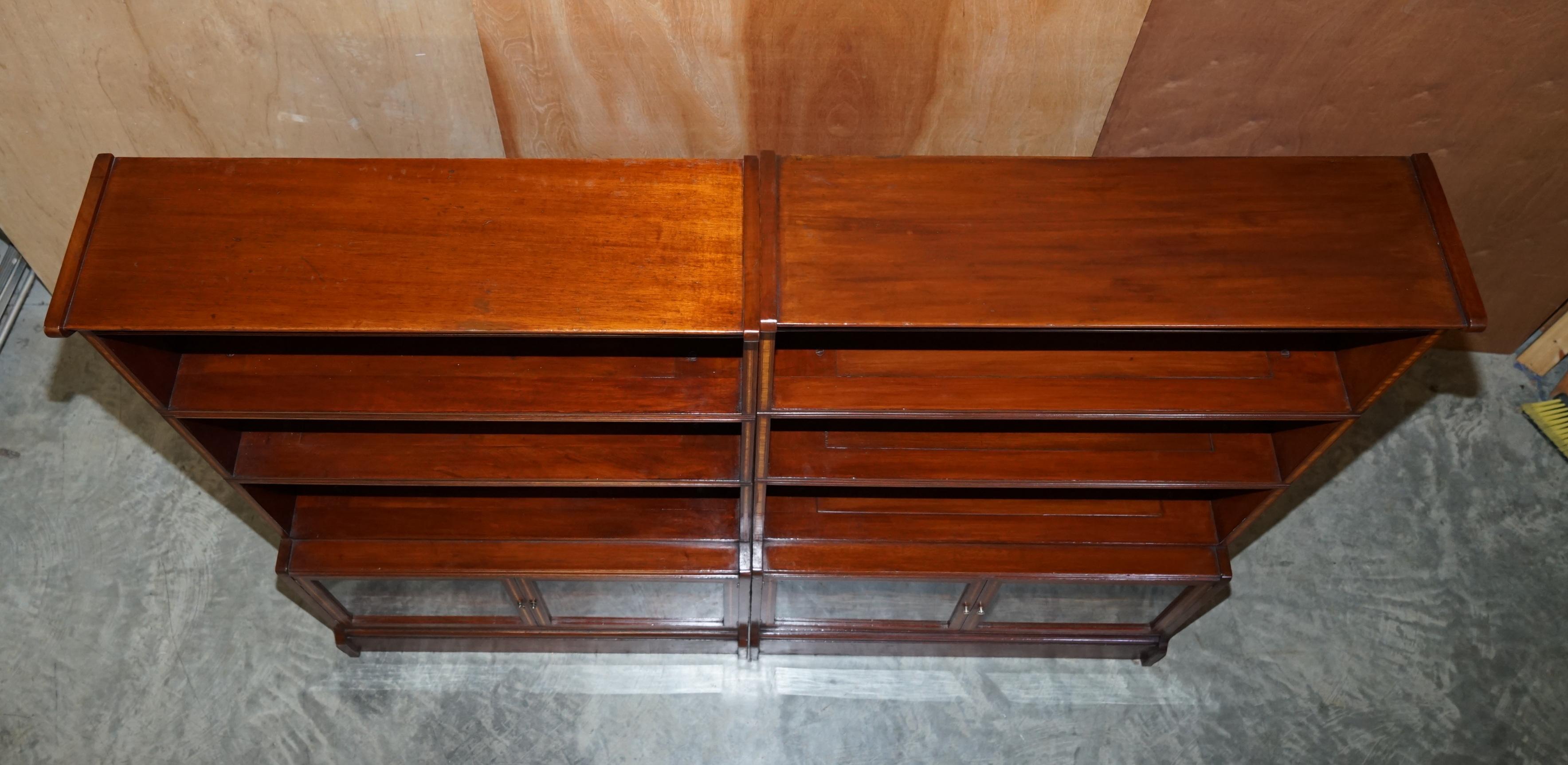 20th Century Antique Pair of William Baker Co Hardwood Satinwood & Walnut Legal Bookcases For Sale