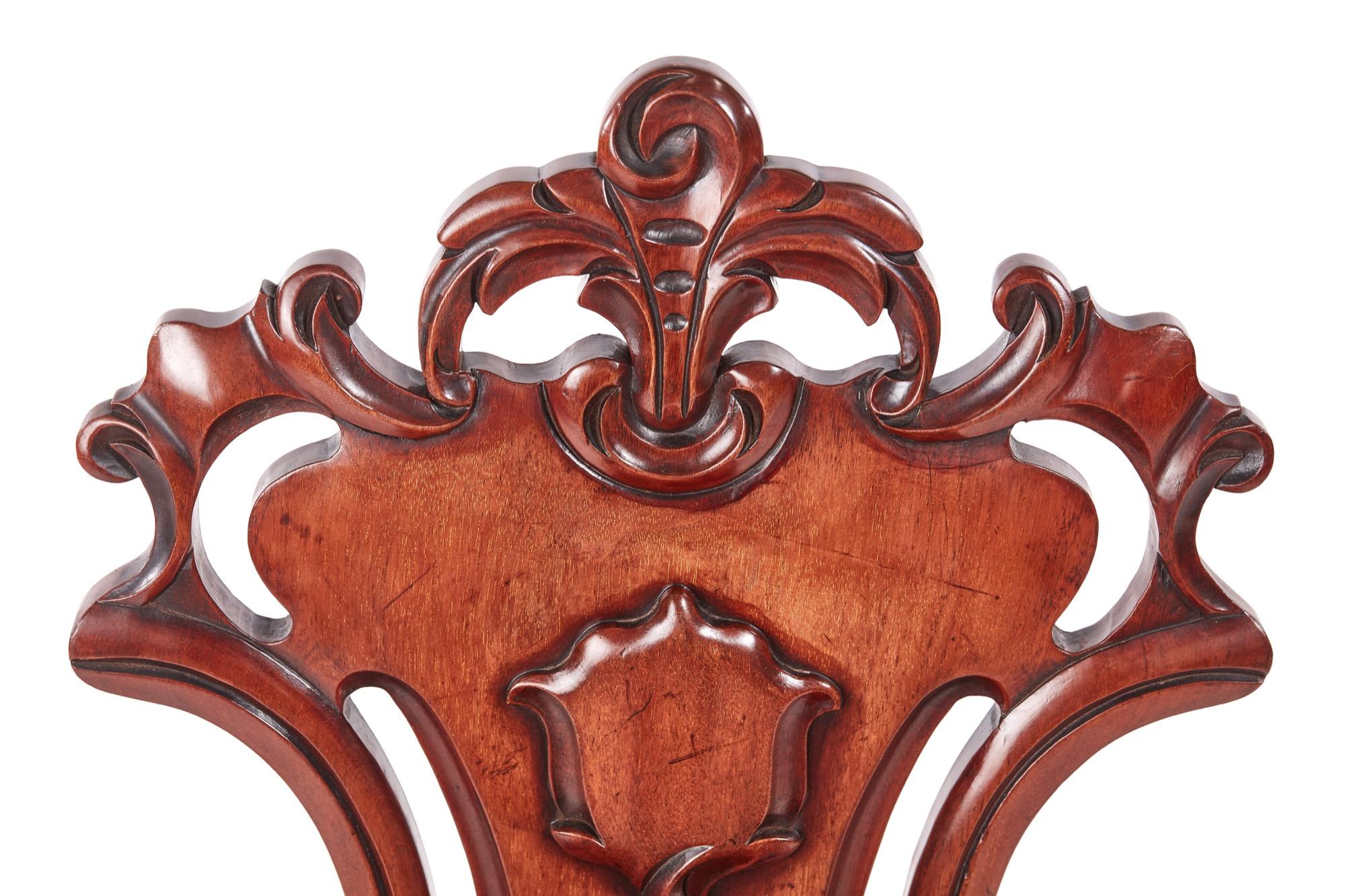Carved Antique Pair of William IV Mahogany Hall Chairs