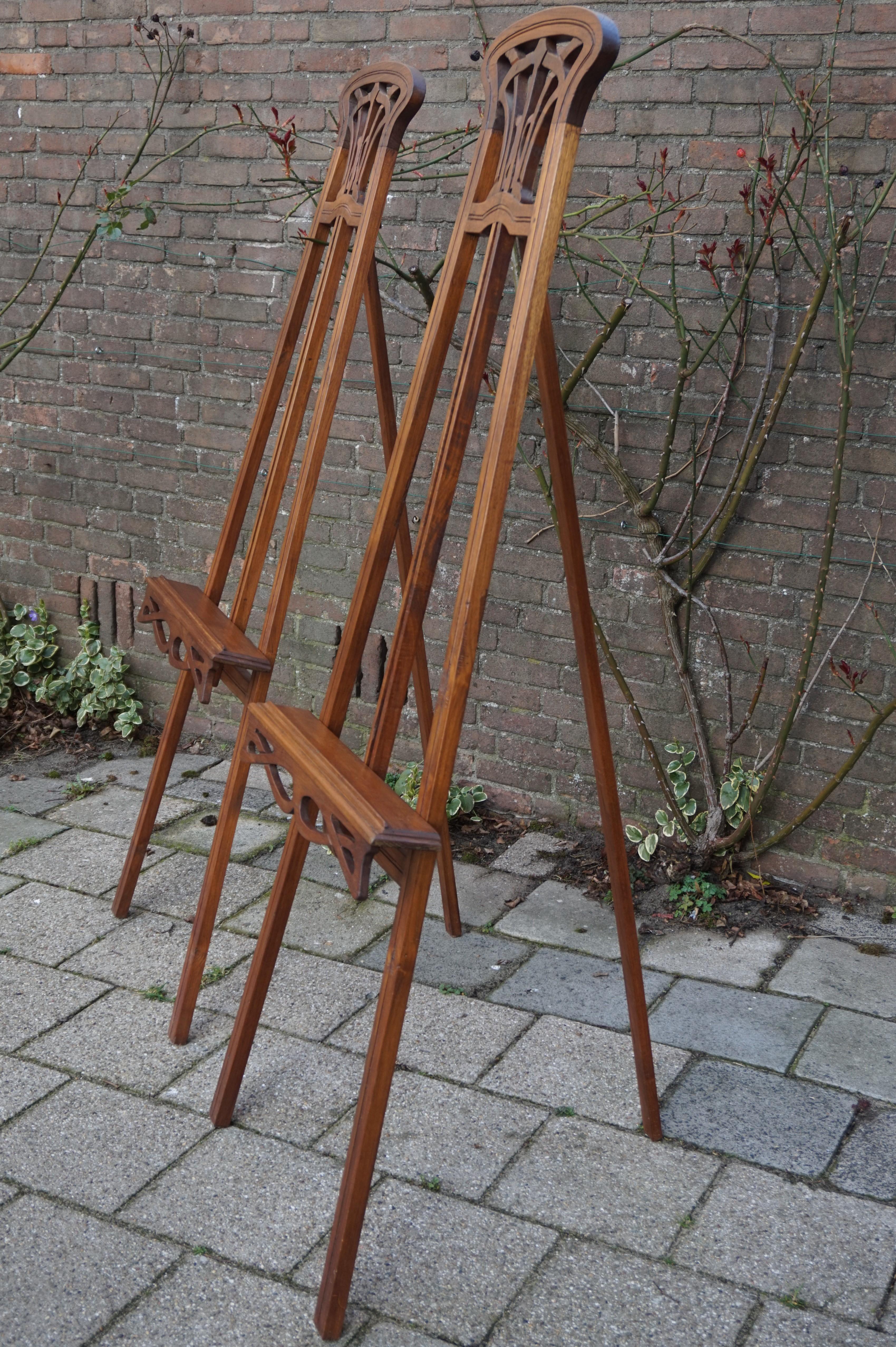 Antique Pair of Wooden Arts & Crafts Painting Easels / Gallery Display Stand 3