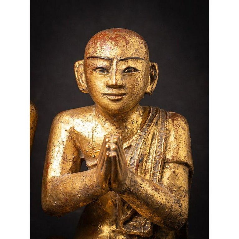 Antique Pair of Wooden Burmese Monk Statues from Burma For Sale at 1stDibs