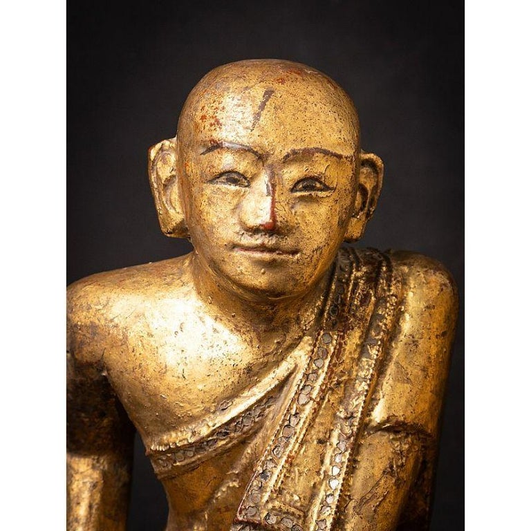 Antique Pair of Wooden Burmese Monk Statues from Burma For Sale at 1stDibs