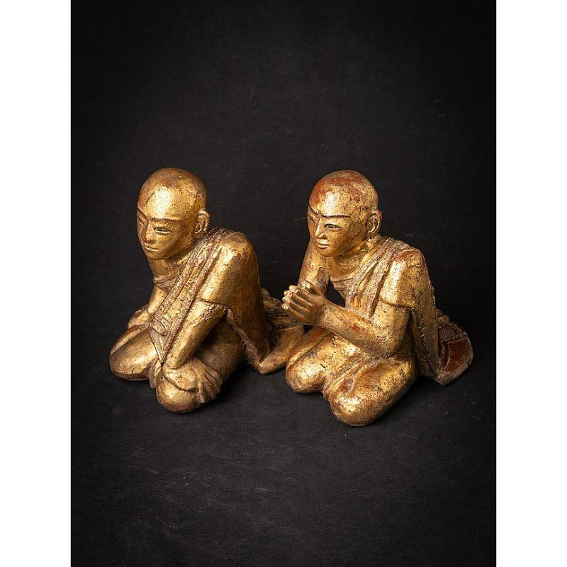 Antique Pair of Wooden Burmese Monk Statues from Burma 10