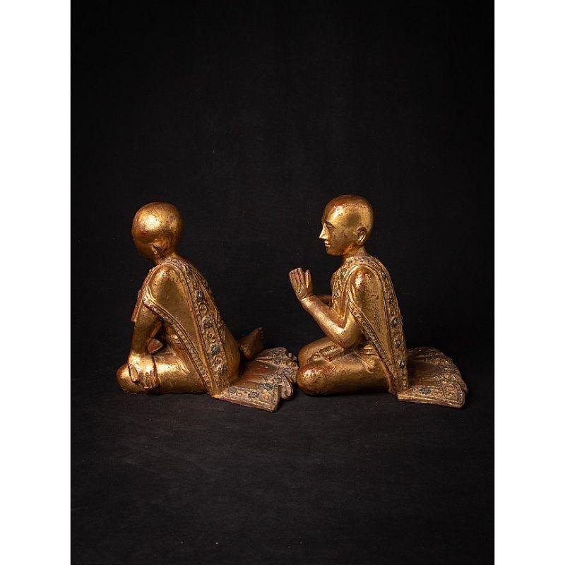 19th Century Antique Pair of Wooden Burmese Monk Statues from Burma For Sale