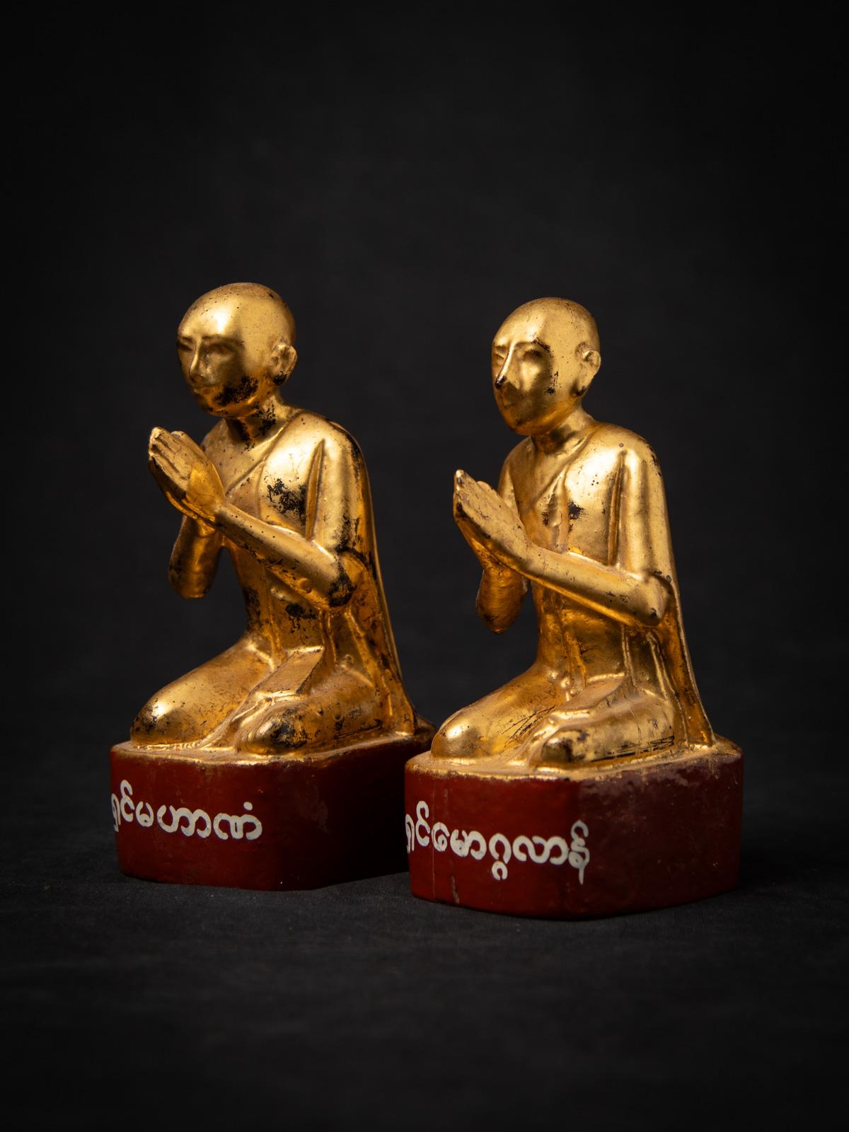 XIXe siècle Ancienne paire de statues de moines birmans en bois de Birmanie en vente