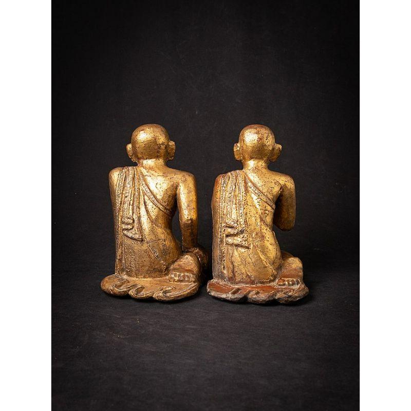Antique Pair of Wooden Burmese Monk Statues from Burma 1