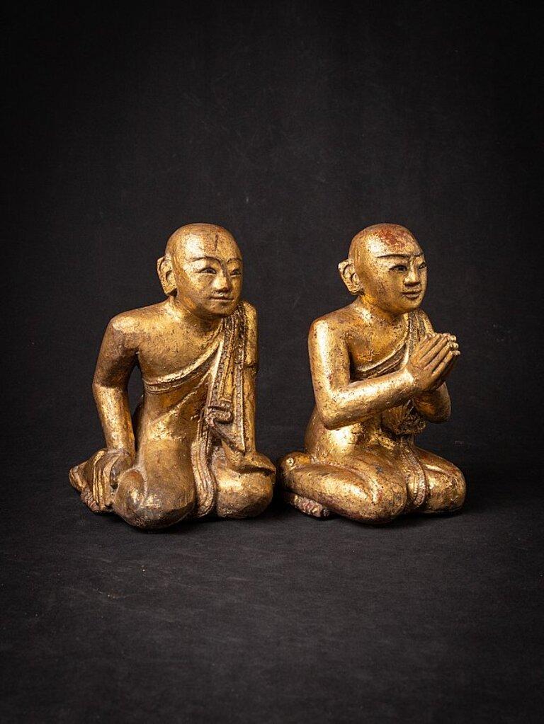 Antique Pair of Wooden Burmese Monk Statues from Burma 3