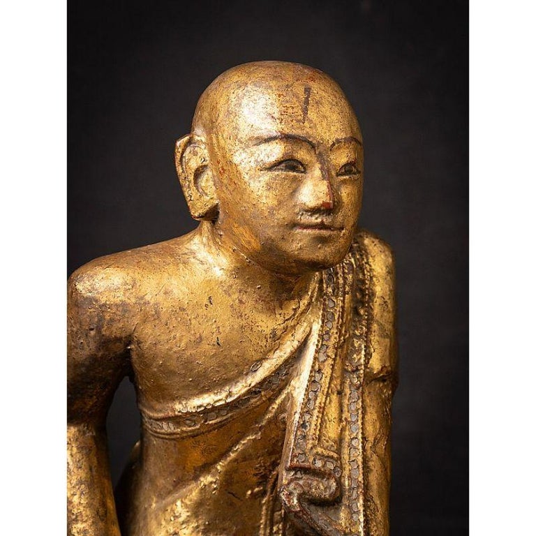 Antique Pair of Wooden Burmese Monk Statues from Burma For Sale at 1stDibs