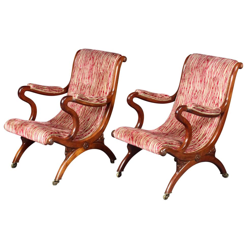 Antique Pair of X-Frame Chairs For Sale