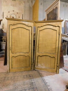 Antique Pair of Yellow Lacquered Doors with Original Frame, 18th Century, Italy