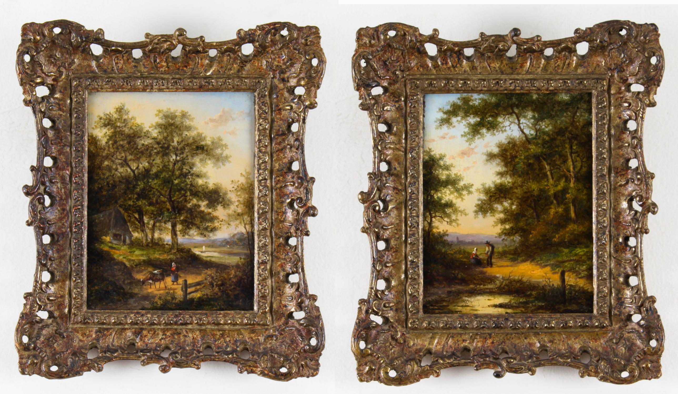 Antique Pair Oil on Board Paintings by Jan Evert Morel, 18th C For Sale 1