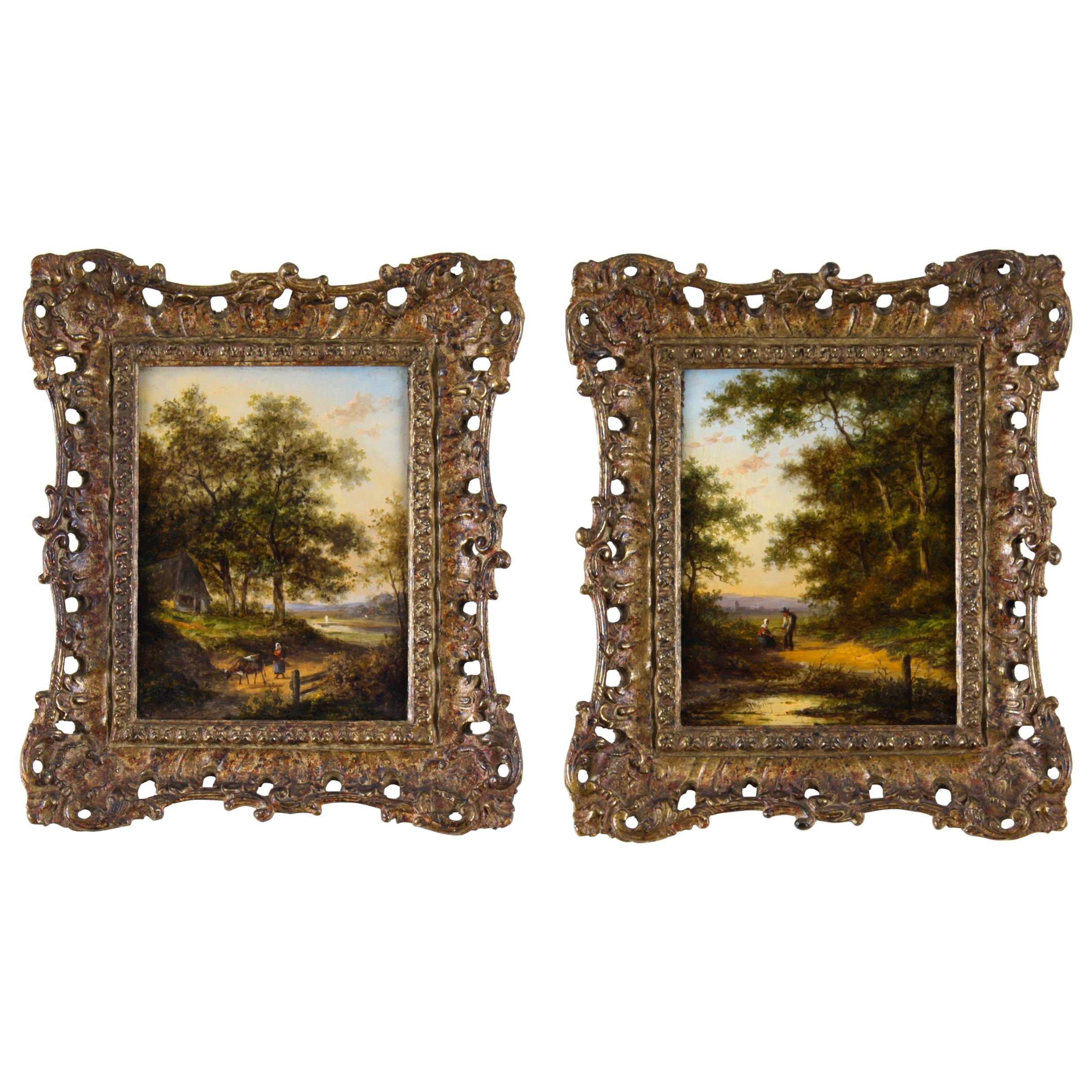 Antique Pair Oil on Board Paintings by Jan Evert Morel, 18th C For Sale