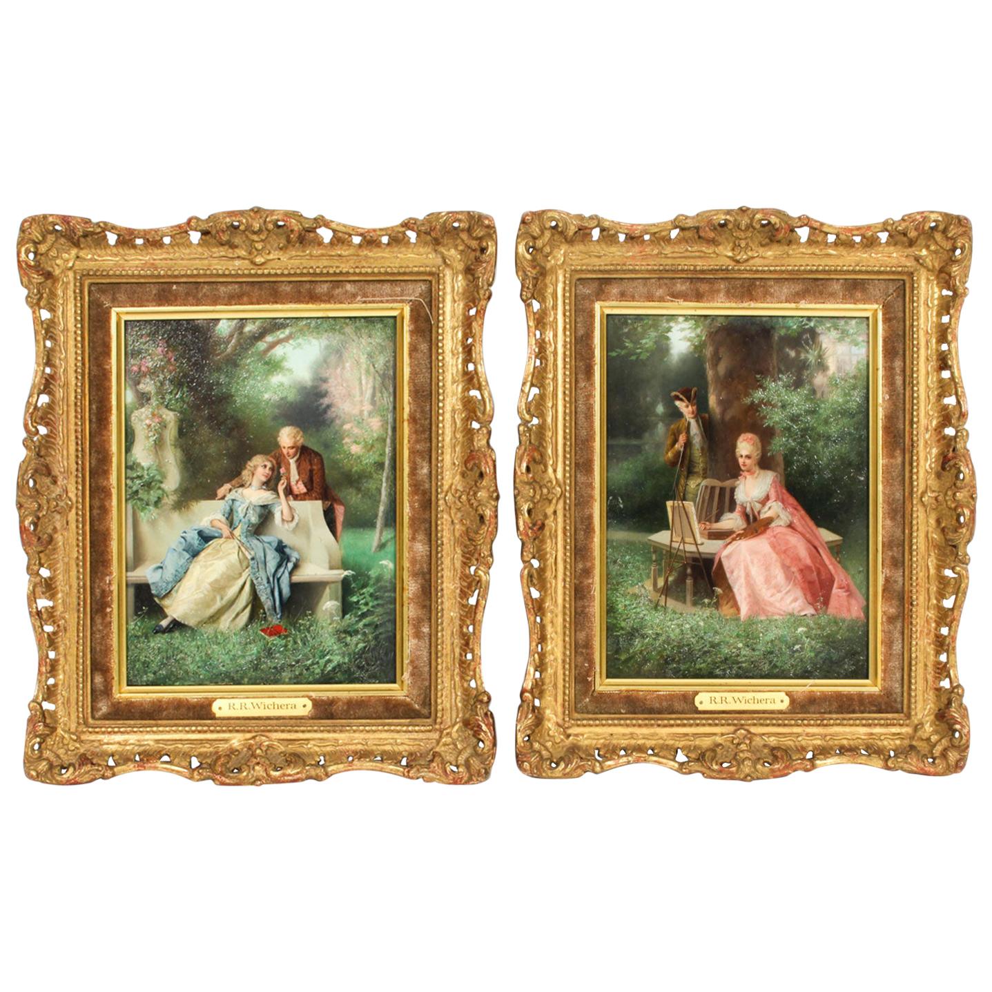 Antique Pair of Oil on Canvas Courtiers Paintings by Raimund Von Wichera 19th C