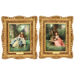 Antique Pair of Oil on Canvas Courtiers Paintings by Raimund Von Wichera 19th C