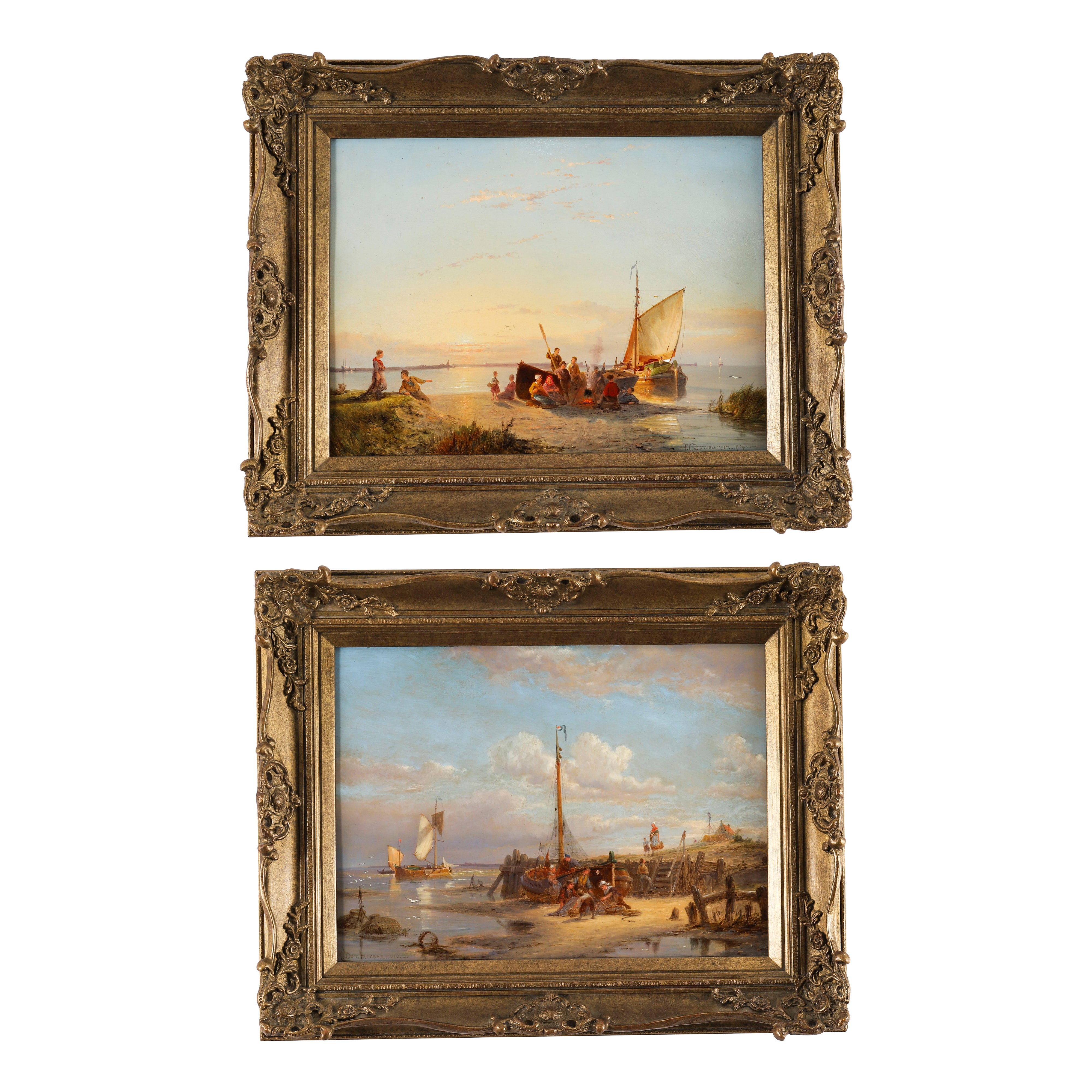 Antique Pair Oil Paintings by Pieter Cornelis Dommersen 1904 & 1910