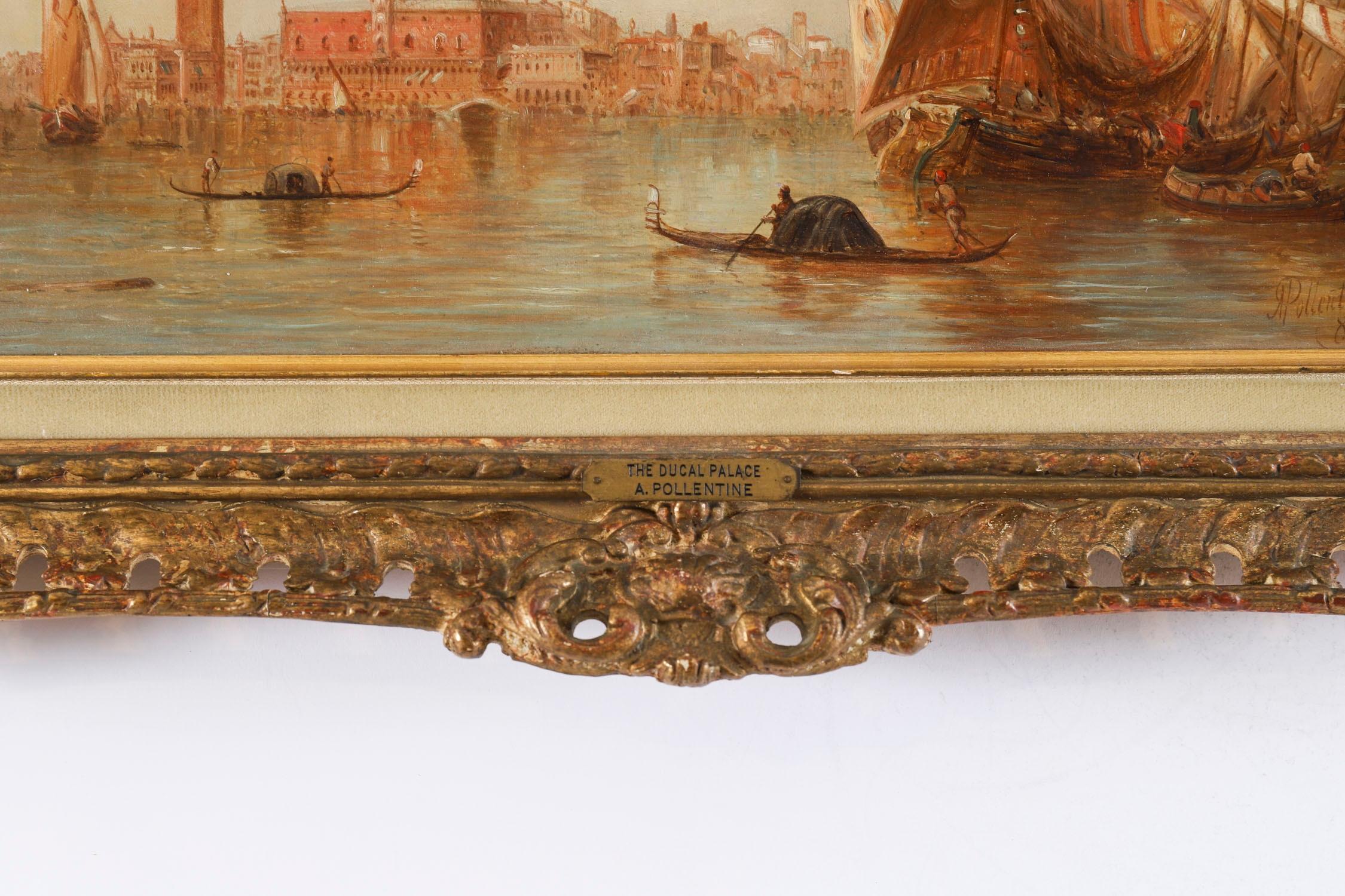 Antique Pair Oil Paintings Doges Palace & Dogana Venice 19th Century For Sale 5