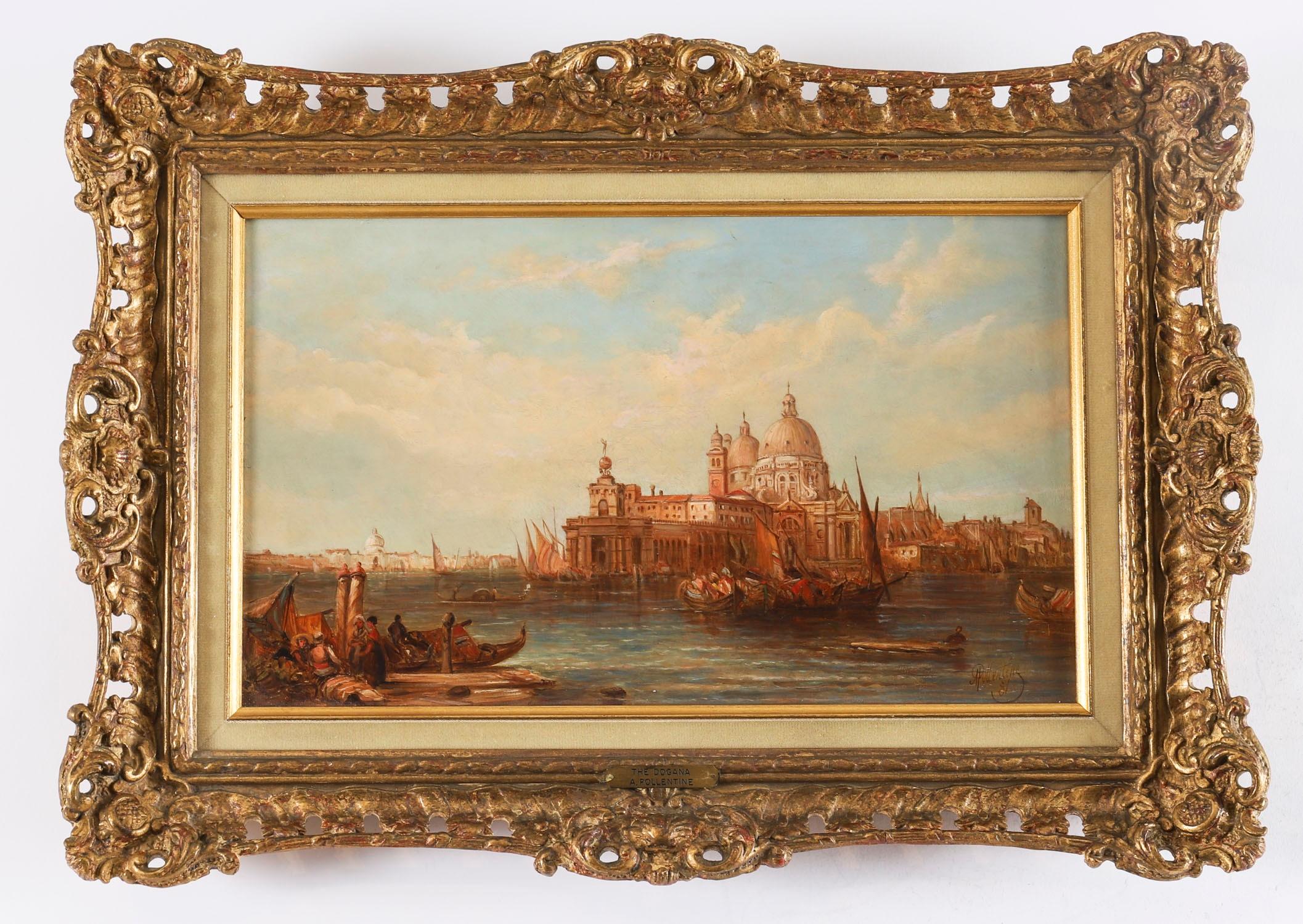 Antique Pair Oil Paintings Doges Palace & Dogana Venice 19th Century For Sale 9