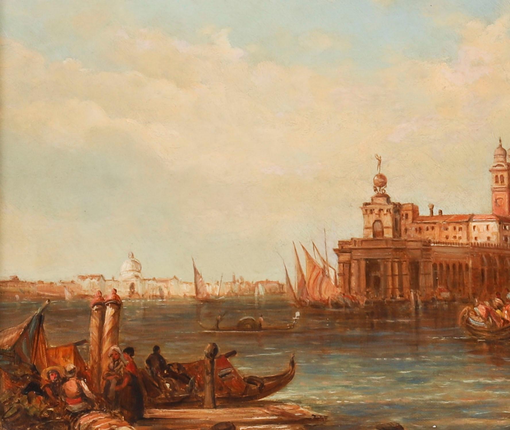 Antique Pair Oil Paintings Doges Palace & Dogana Venice 19th Century For Sale 11