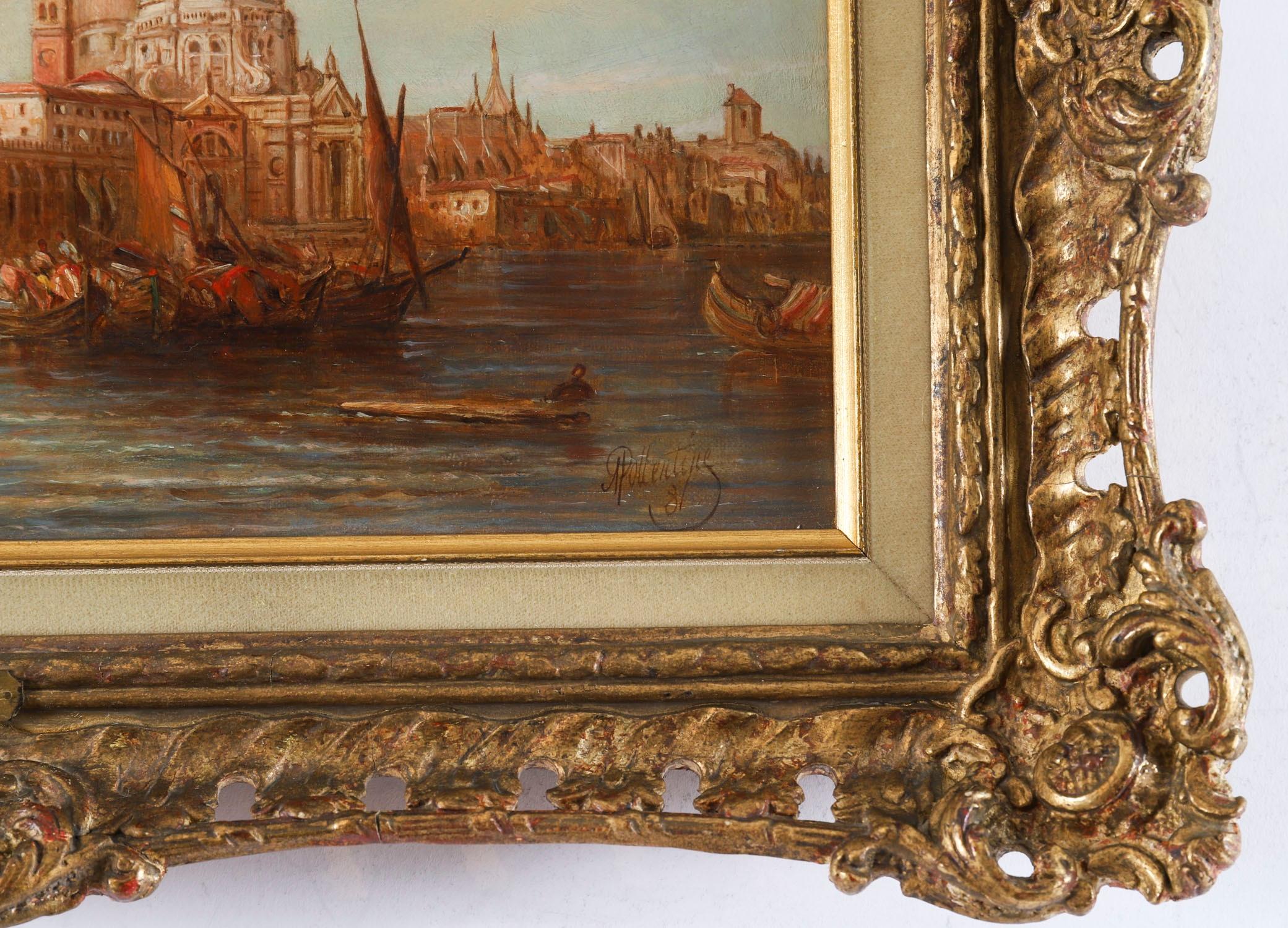 Antique Pair Oil Paintings Doges Palace & Dogana Venice 19th Century For Sale 13
