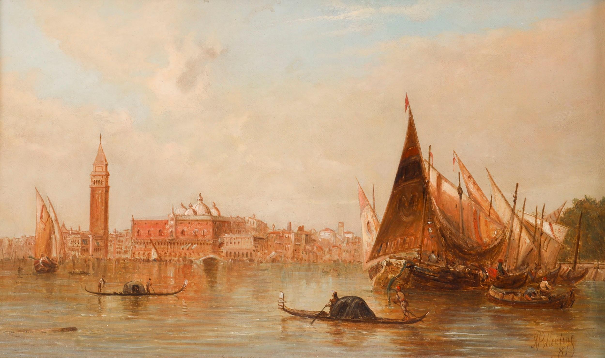 Antique Pair Oil Paintings Doges Palace & Dogana Venice 19th Century In Good Condition For Sale In London, GB