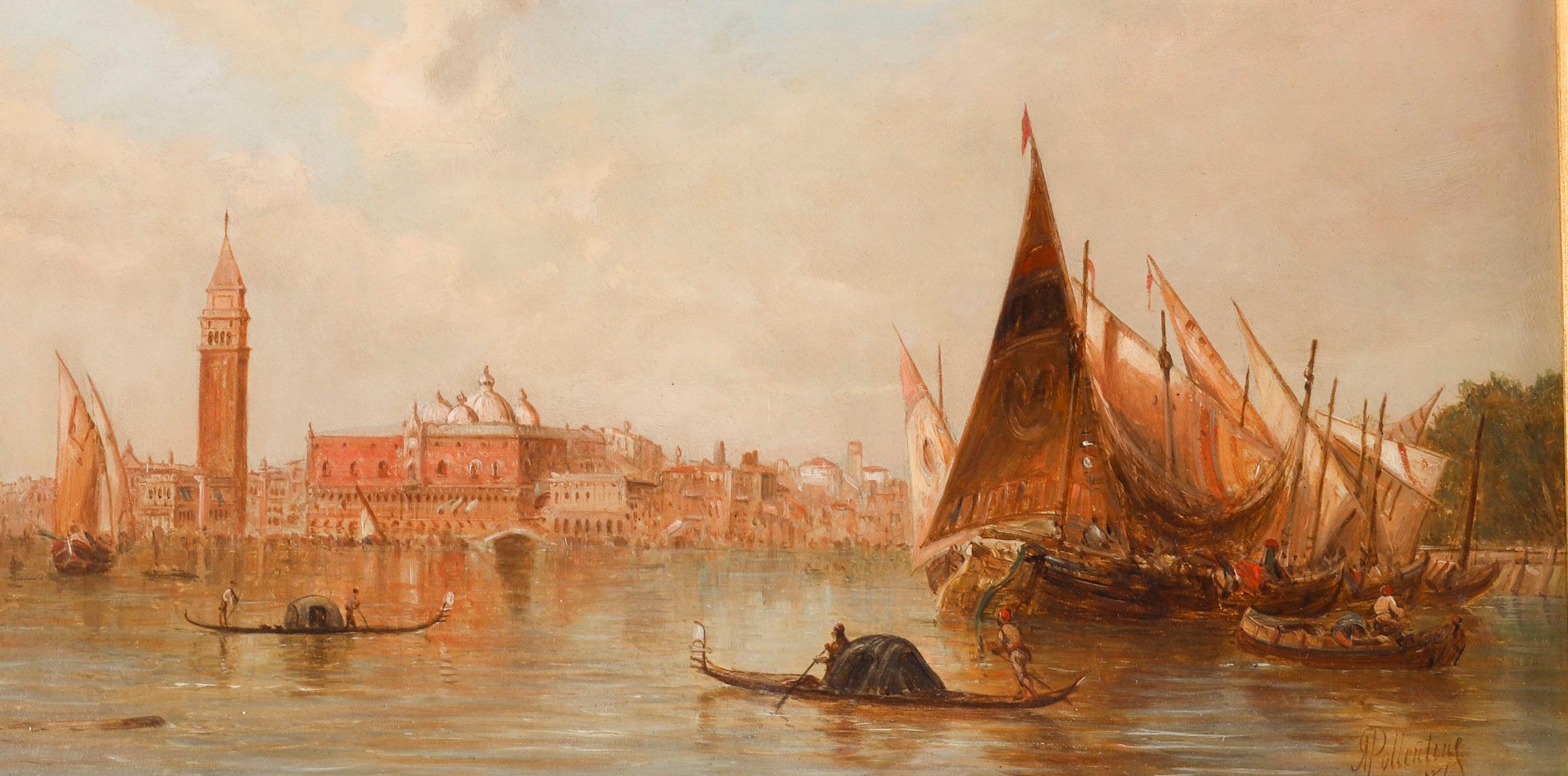 Late 19th Century Antique Pair Oil Paintings Doges Palace & Dogana Venice 19th Century For Sale