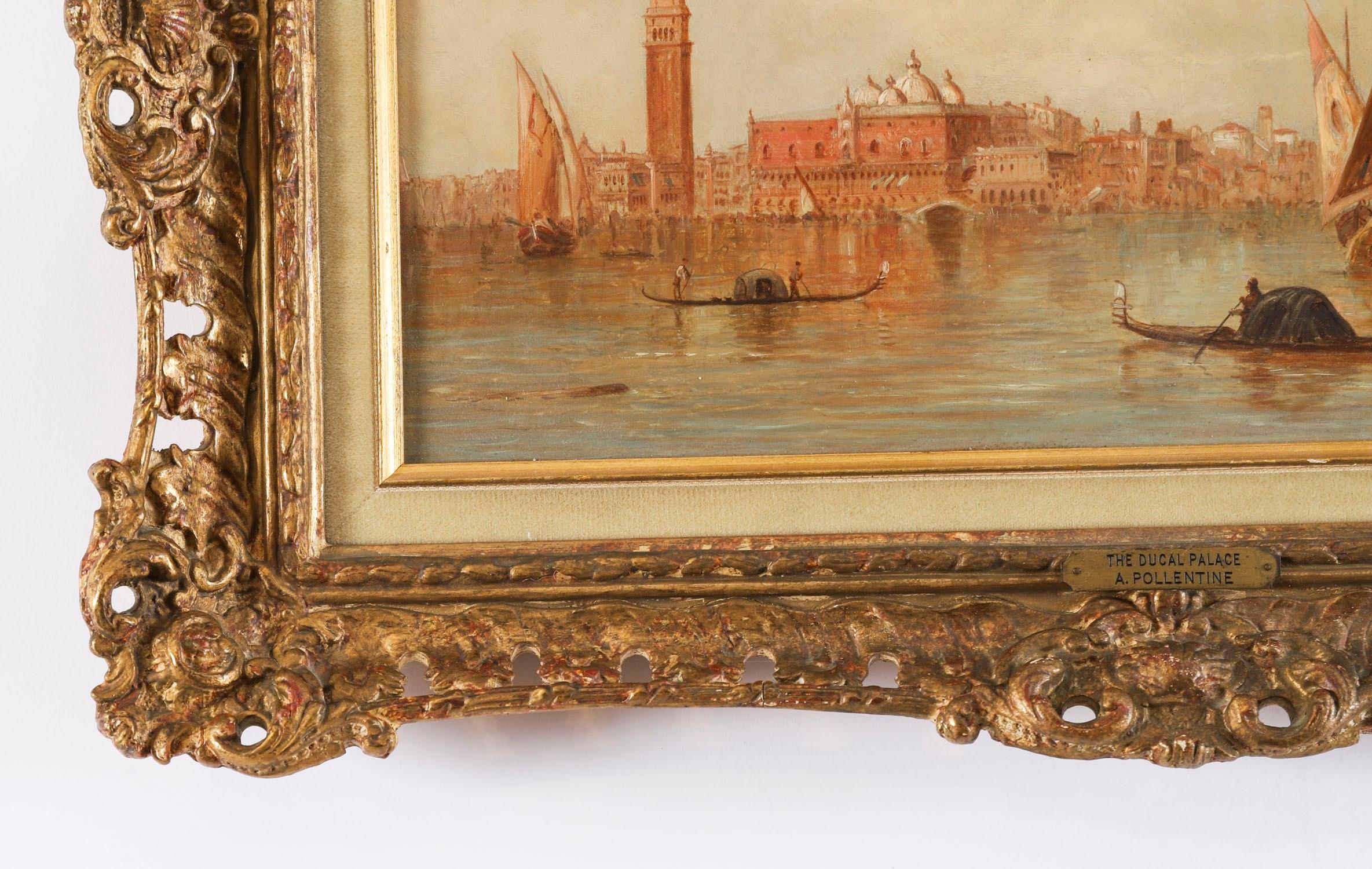 Canvas Antique Pair Oil Paintings Doges Palace & Dogana Venice 19th Century For Sale