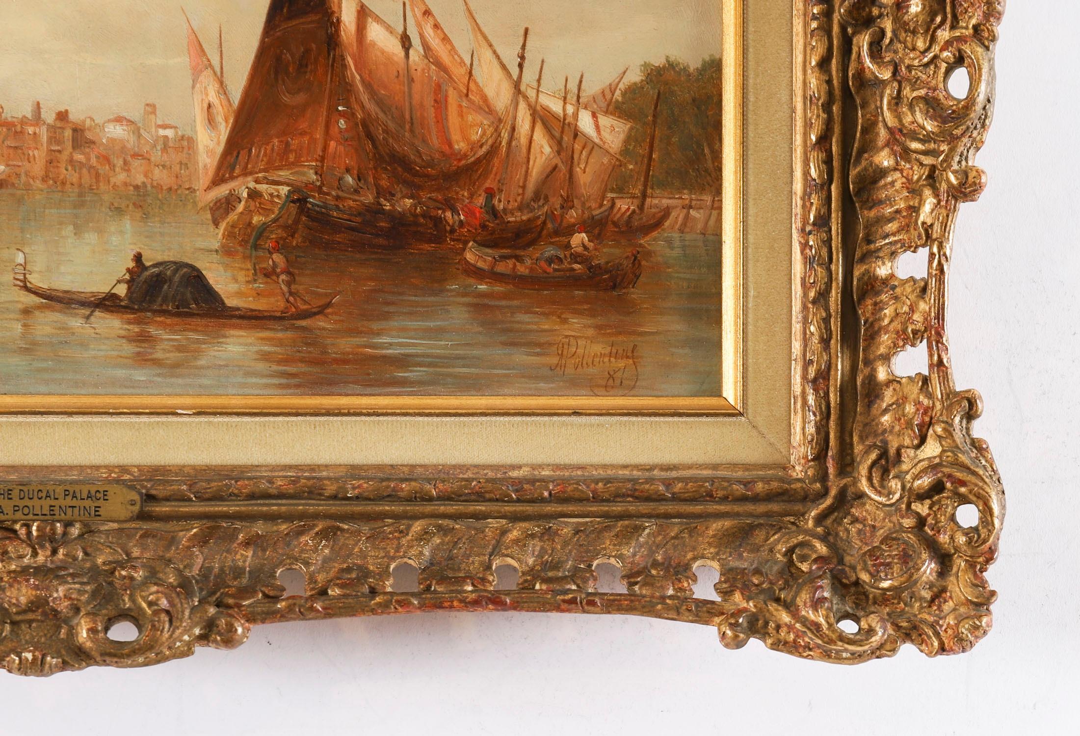 Antique Pair Oil Paintings Doges Palace & Dogana Venice 19th Century For Sale 2