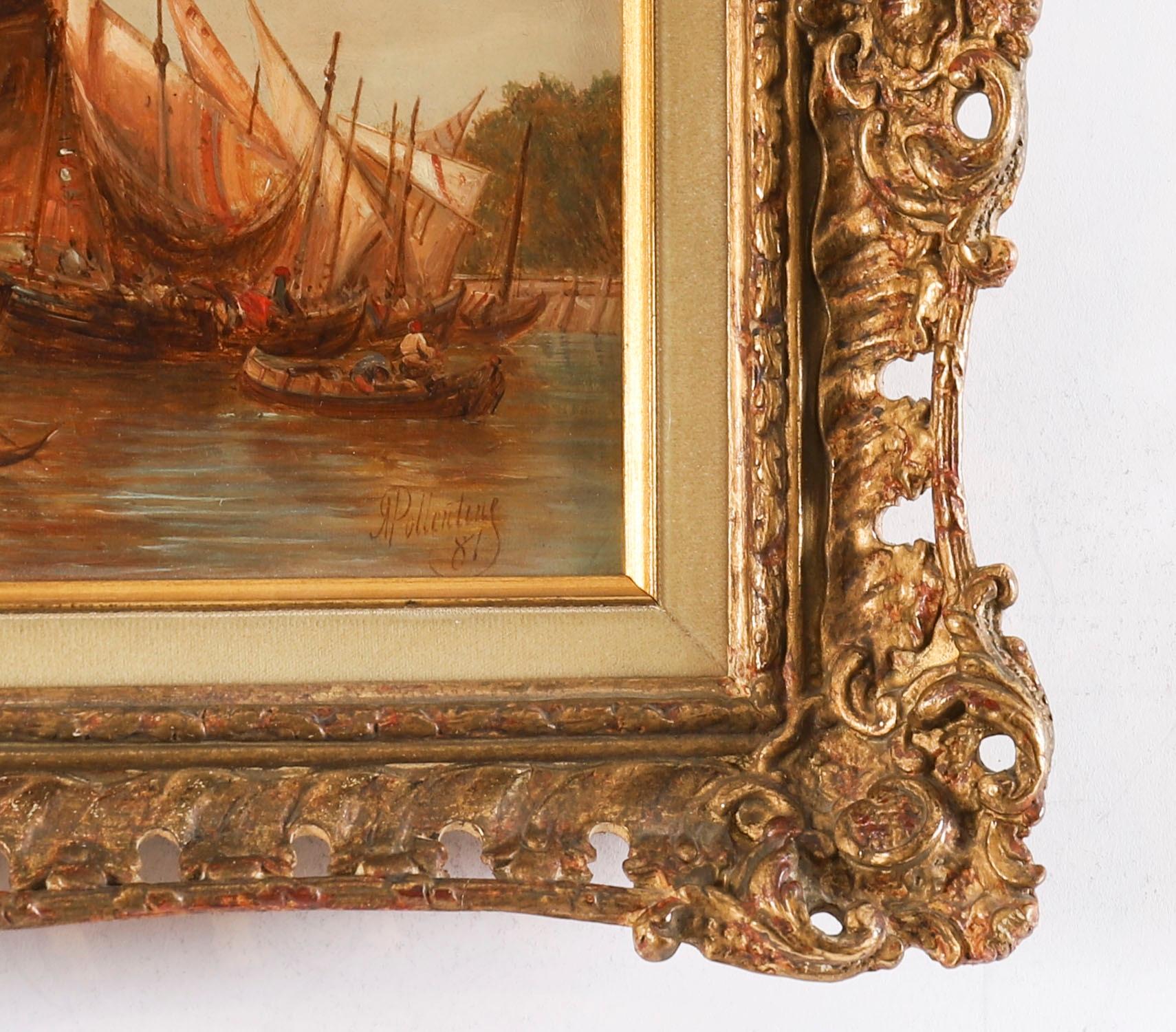 Antique Pair Oil Paintings Doges Palace & Dogana Venice 19th Century For Sale 3