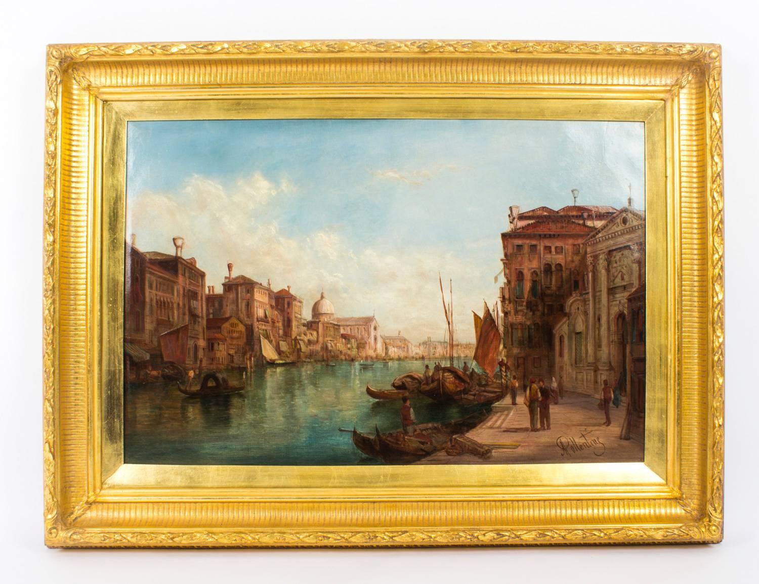 Antikes Paar Ölgemälde Grand Canal Venedig Alfred Pollentine, 19. Jahrhundert im Angebot 4