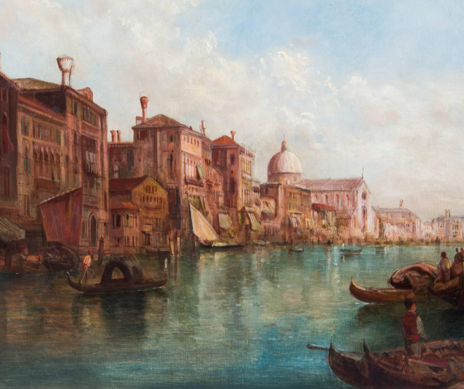 Paire de peintures à l'huile anciennes Grand Canal Venise Alfred Pollentine, 19ème siècle en vente 6