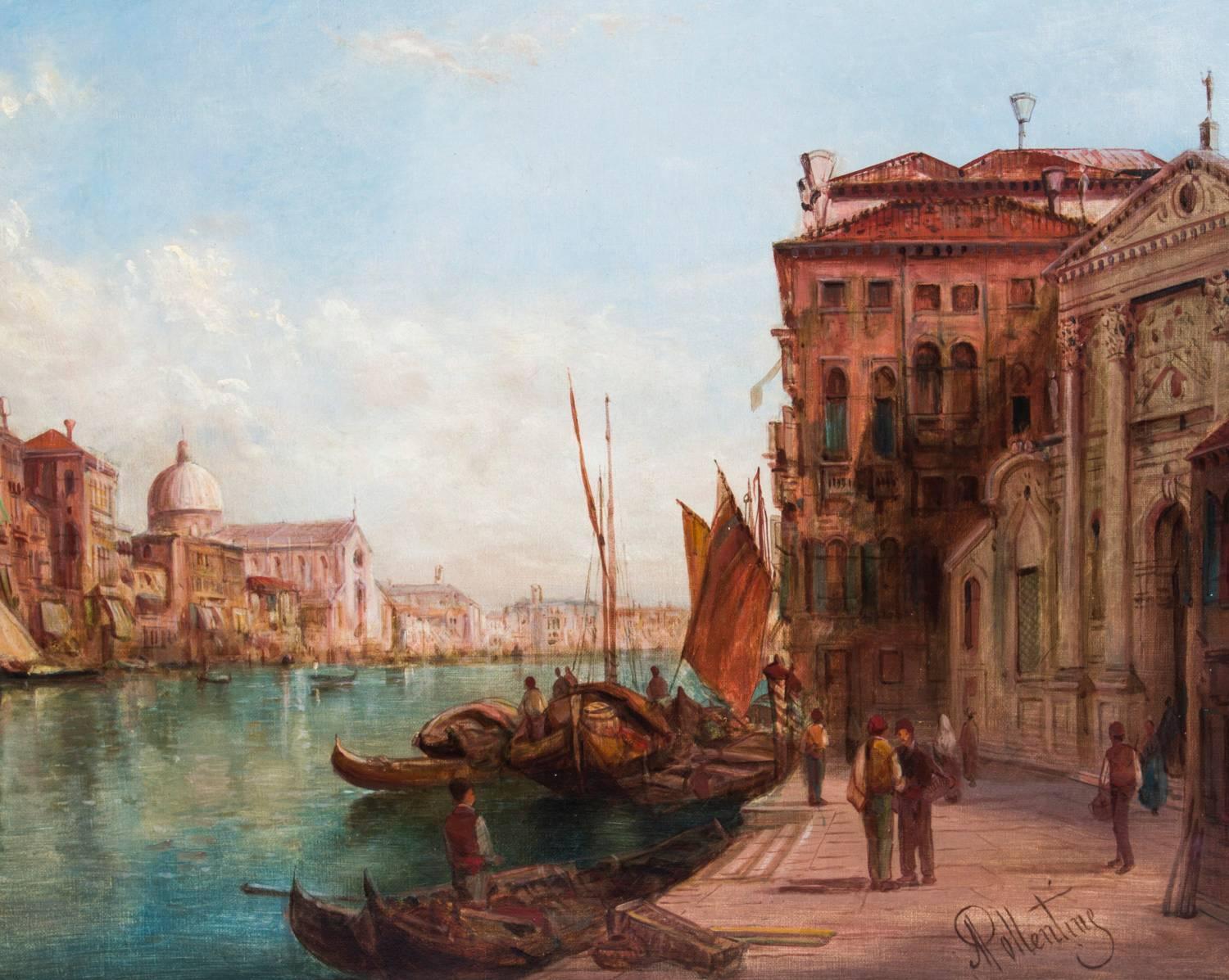 Antique Pair Oil Paintings Grand Canal Venice Alfred Pollentine, 19th Century For Sale 7