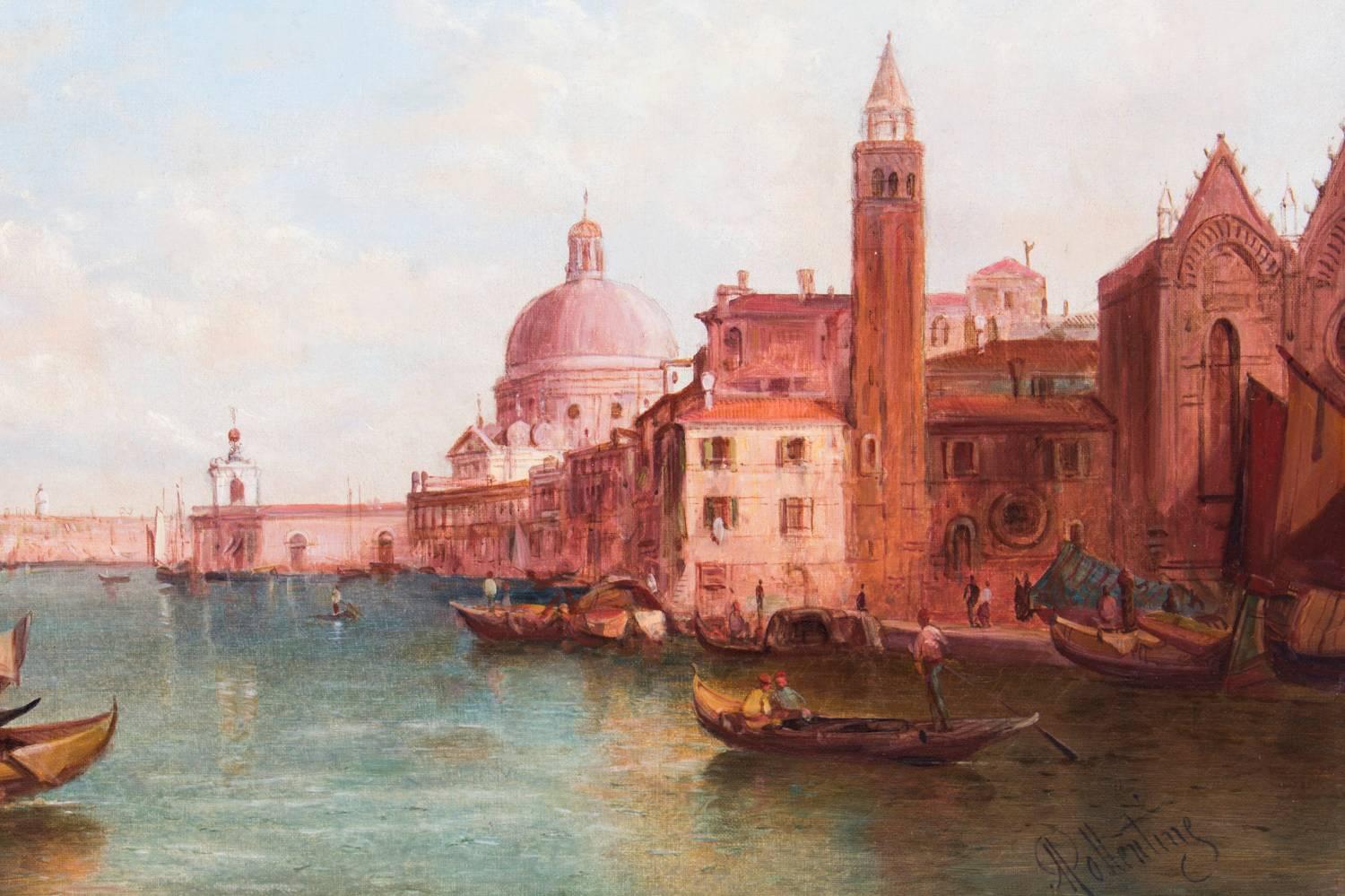 Antique Pair Oil Paintings Grand Canal Venice Alfred Pollentine, 19th Century In Excellent Condition For Sale In London, GB