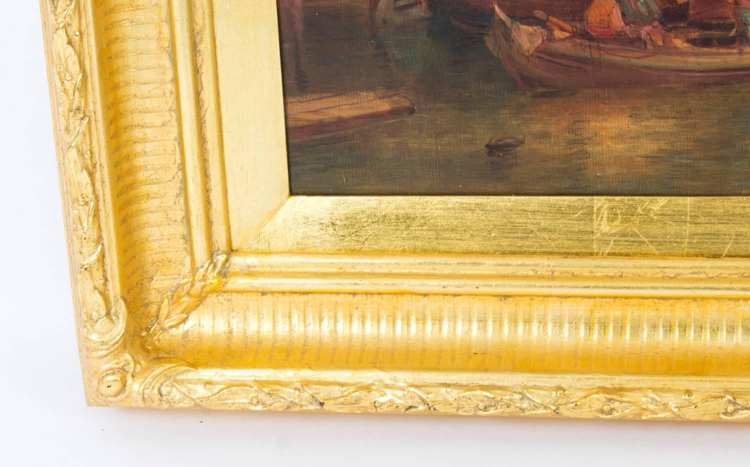 Antica coppia di dipinti a olio Canal Grande Venezia Alfred Pollentine, XIX secolo 2