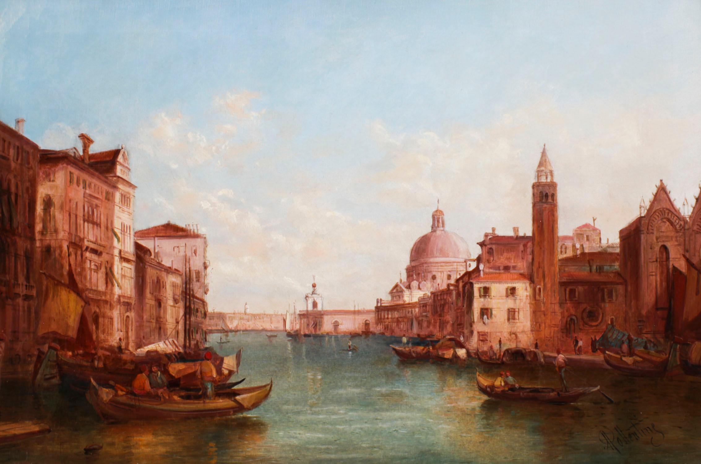 Antique Pair Oil Paintings Grand Canal Venice Alfred Pollentine 19th Century 5