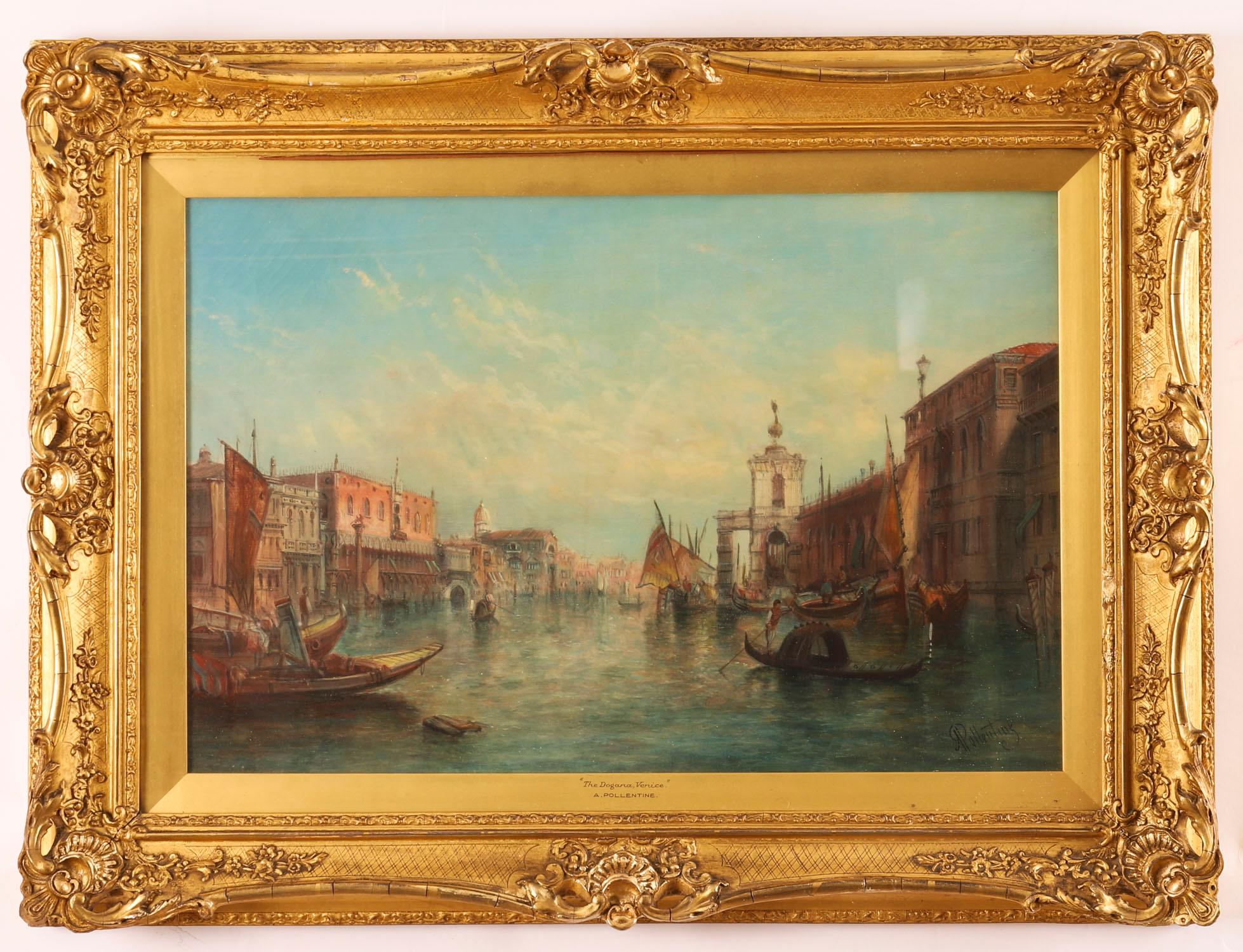 Si tratta di una bellissima coppia di dipinti antichi a olio su tela, uno raffigurante la vista del Canal Grande di Venezia e l'altro la vista della Dogana, opera del famoso artista britannico Alfred Pollentine (1836-1890). Ognuno di essi è firmato
