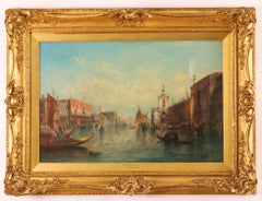 Paire de peintures à l'huile anciennes Grand Canal Venise Alfred Pollentine 19ème siècle
