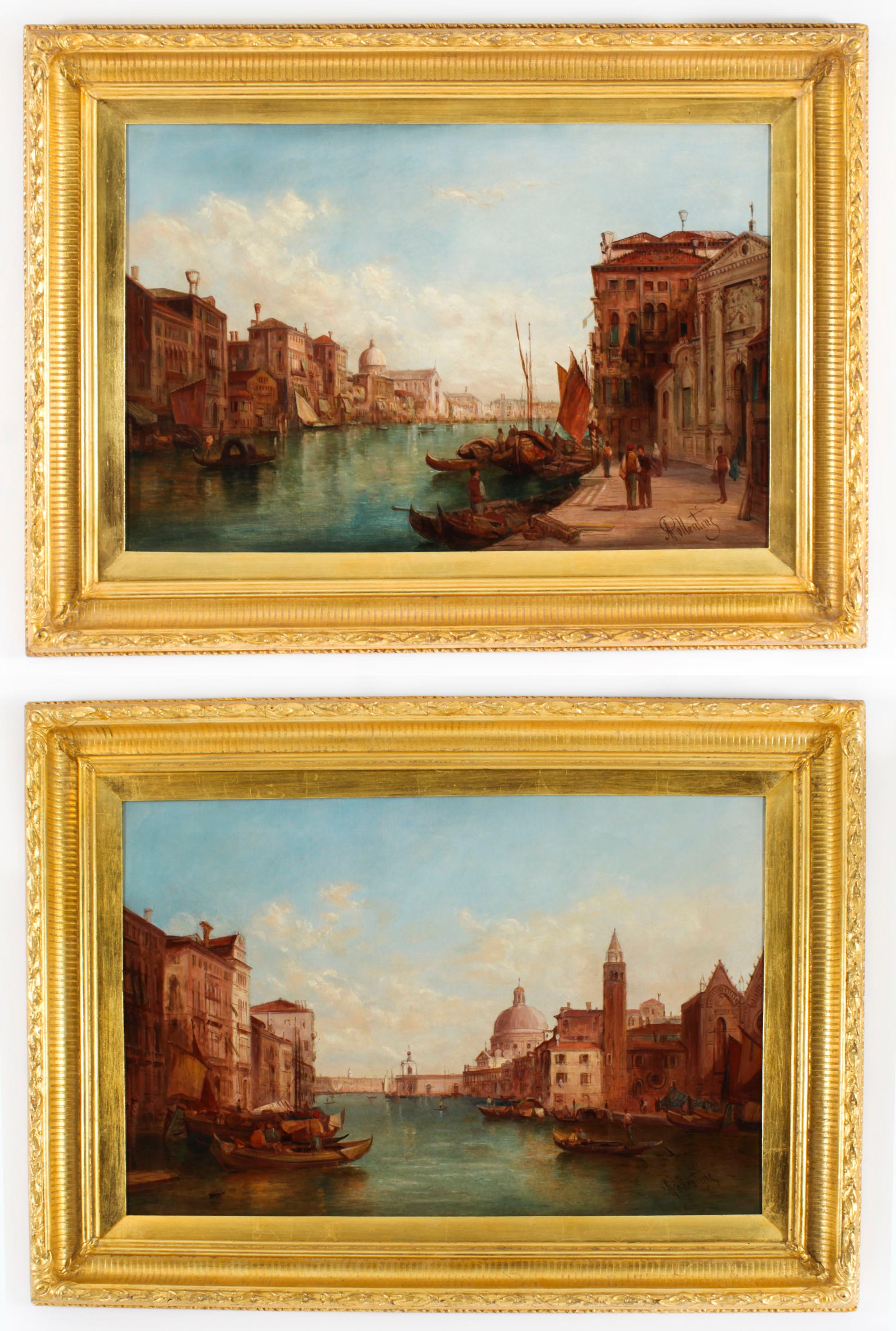 Antique Pair Oil Paintings Grand Canal Venice Alfred Pollentine 19th Century 15