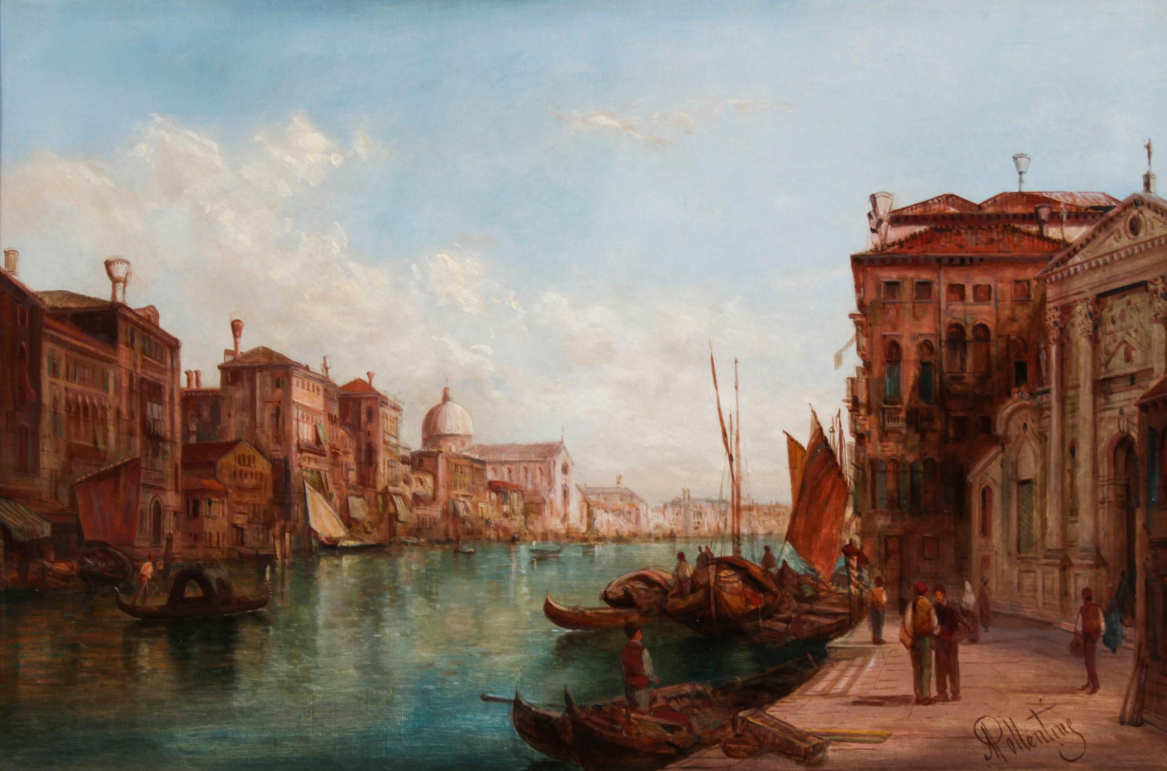 British Antique Pair Oil Paintings Grand Canal Venice Alfred Pollentine 19th Century