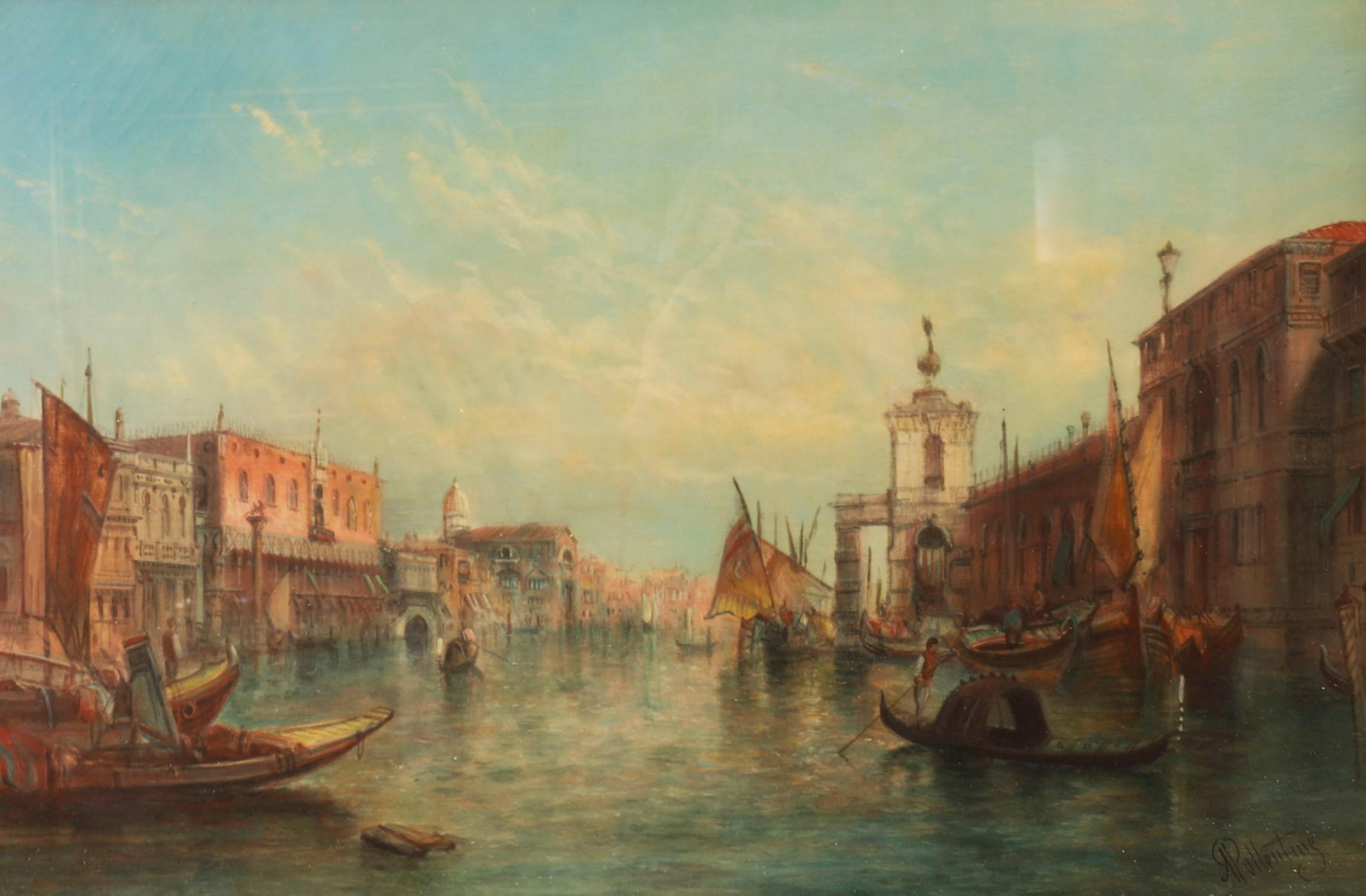 Inglese Antica coppia di dipinti a olio Canal Grande Venezia Alfred Pollentine XIX secolo in vendita