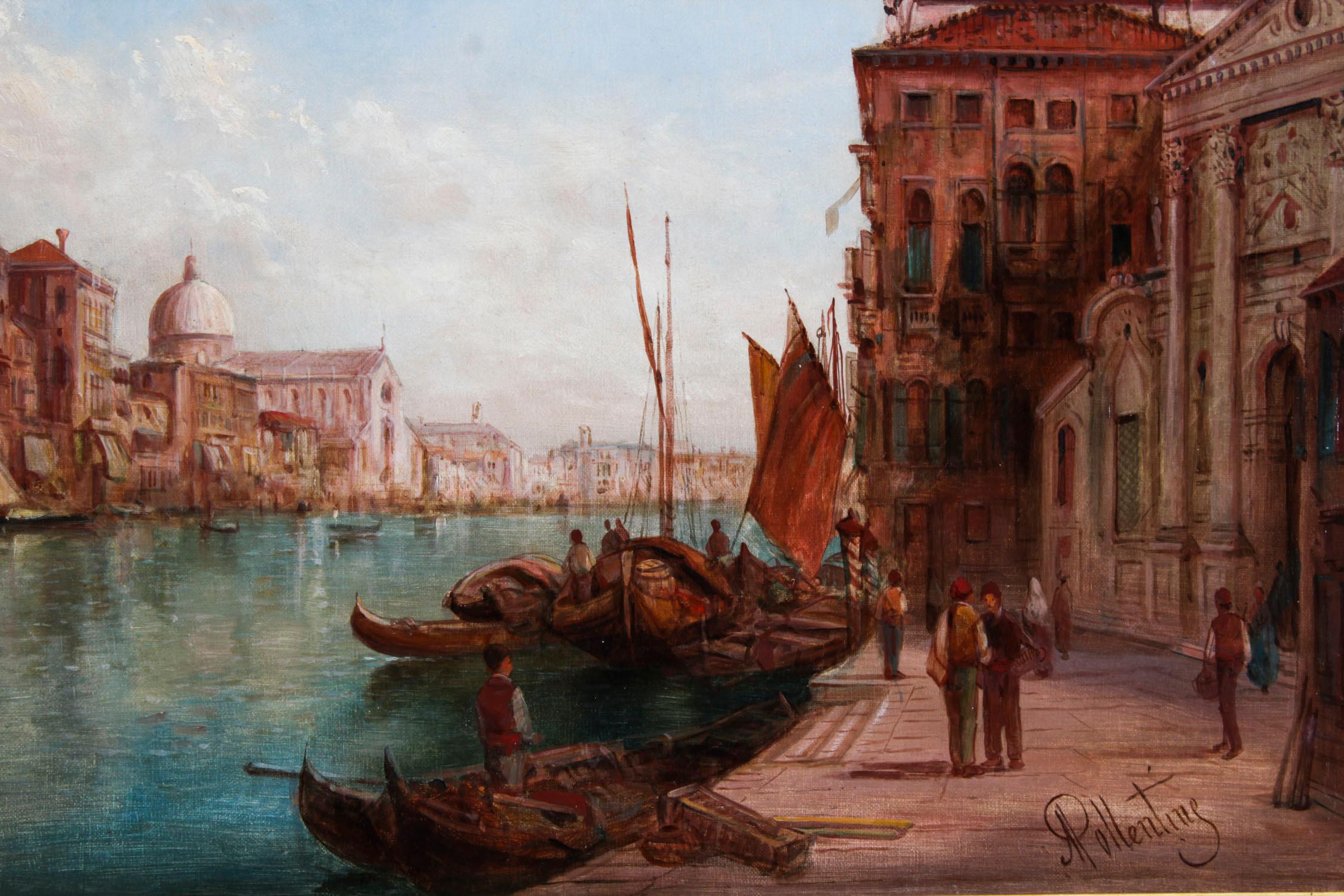 Antique Pair Oil Paintings Grand Canal Venice Alfred Pollentine 19th Century In Good Condition In London, GB