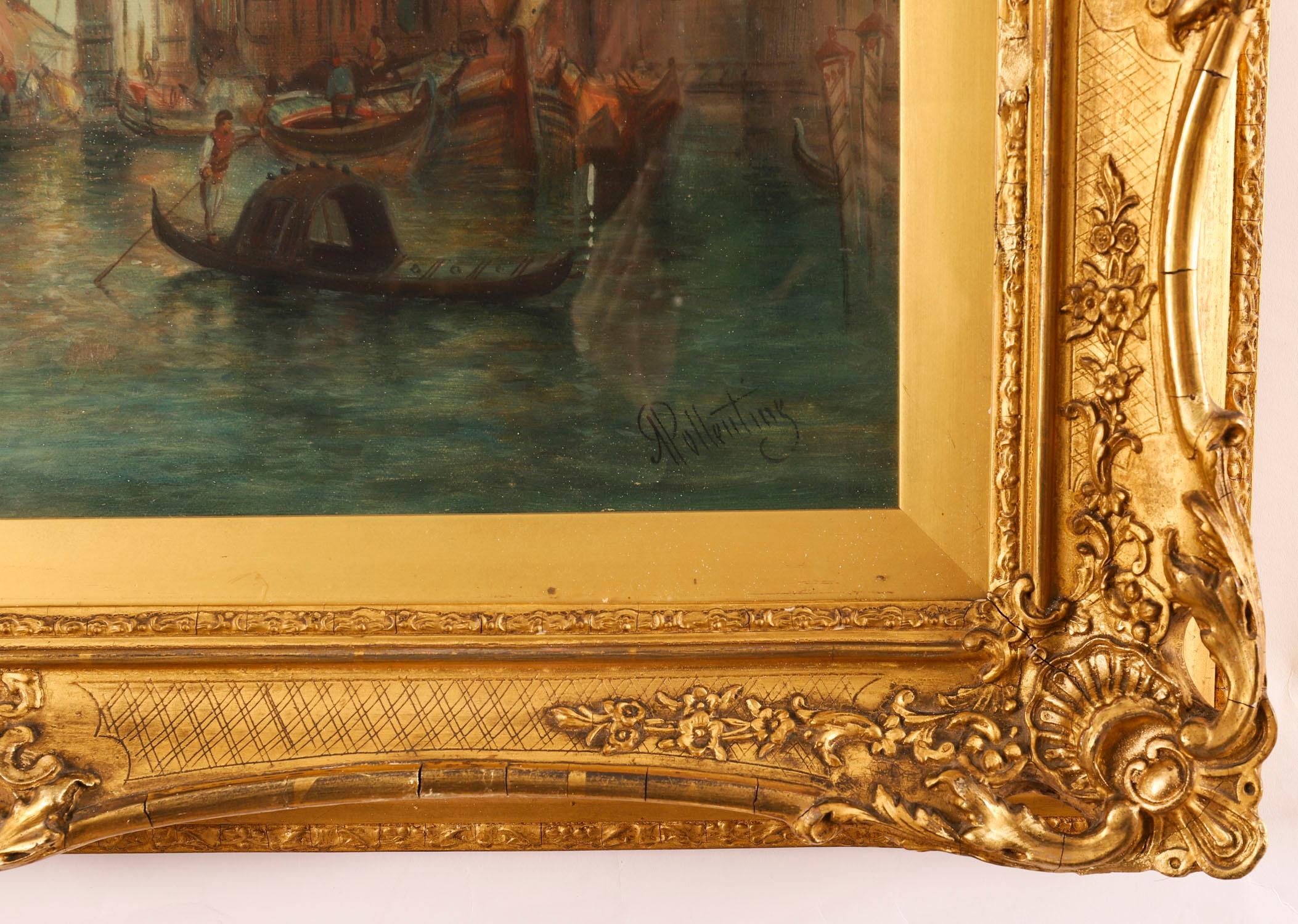 Antica coppia di dipinti a olio Canal Grande Venezia Alfred Pollentine XIX secolo In condizioni buone in vendita a London, GB