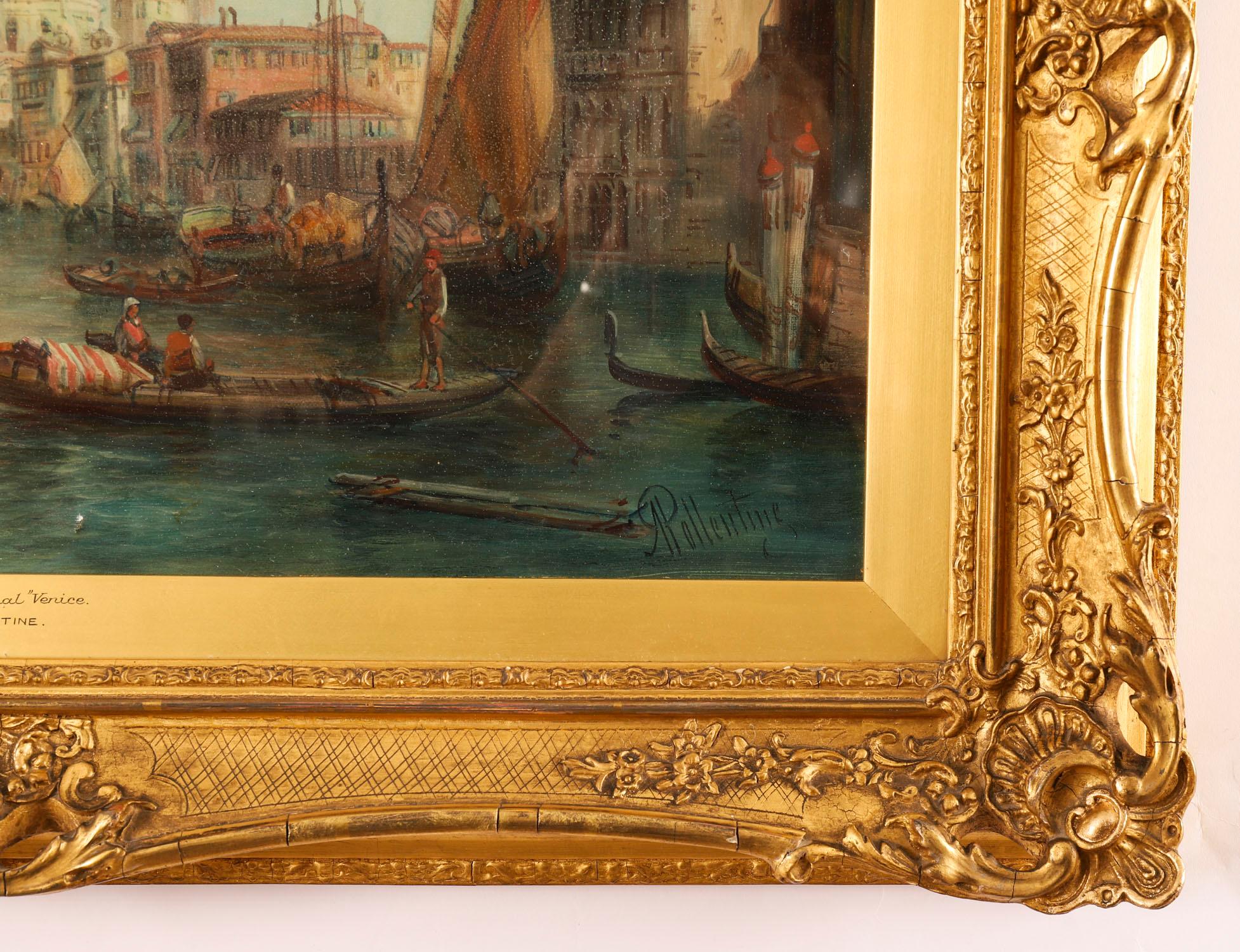 Antica coppia di dipinti a olio Canal Grande Venezia Alfred Pollentine XIX secolo in vendita 2